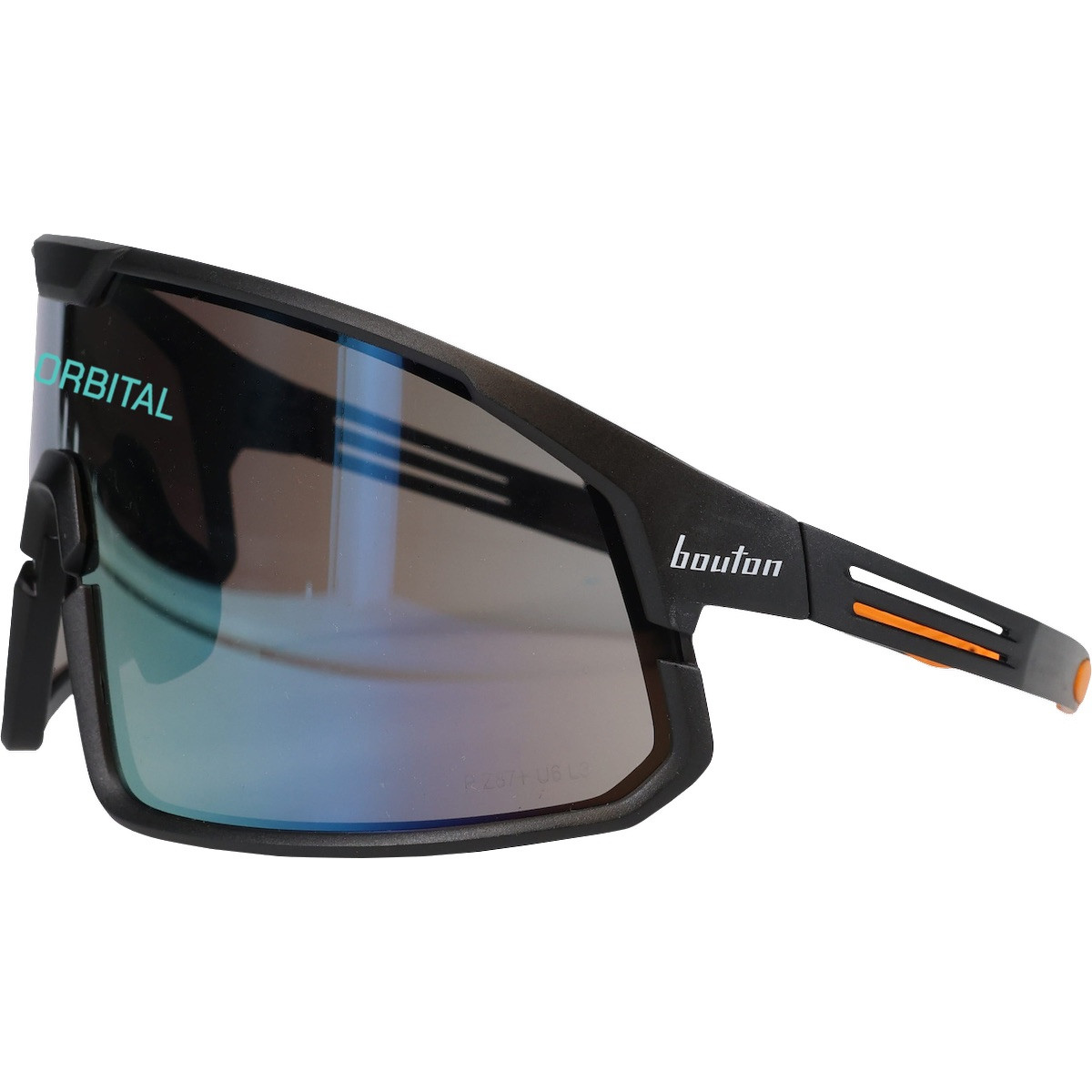 Black Bouton® Optical Site Boss™ Safety Glasses with full-frame design, mirrored anti-scratch lenses, adjustable soft rubber nose pads, and ultra-flexible black temples for eye protection in outdoor construction, industrial, and jobsite environments.