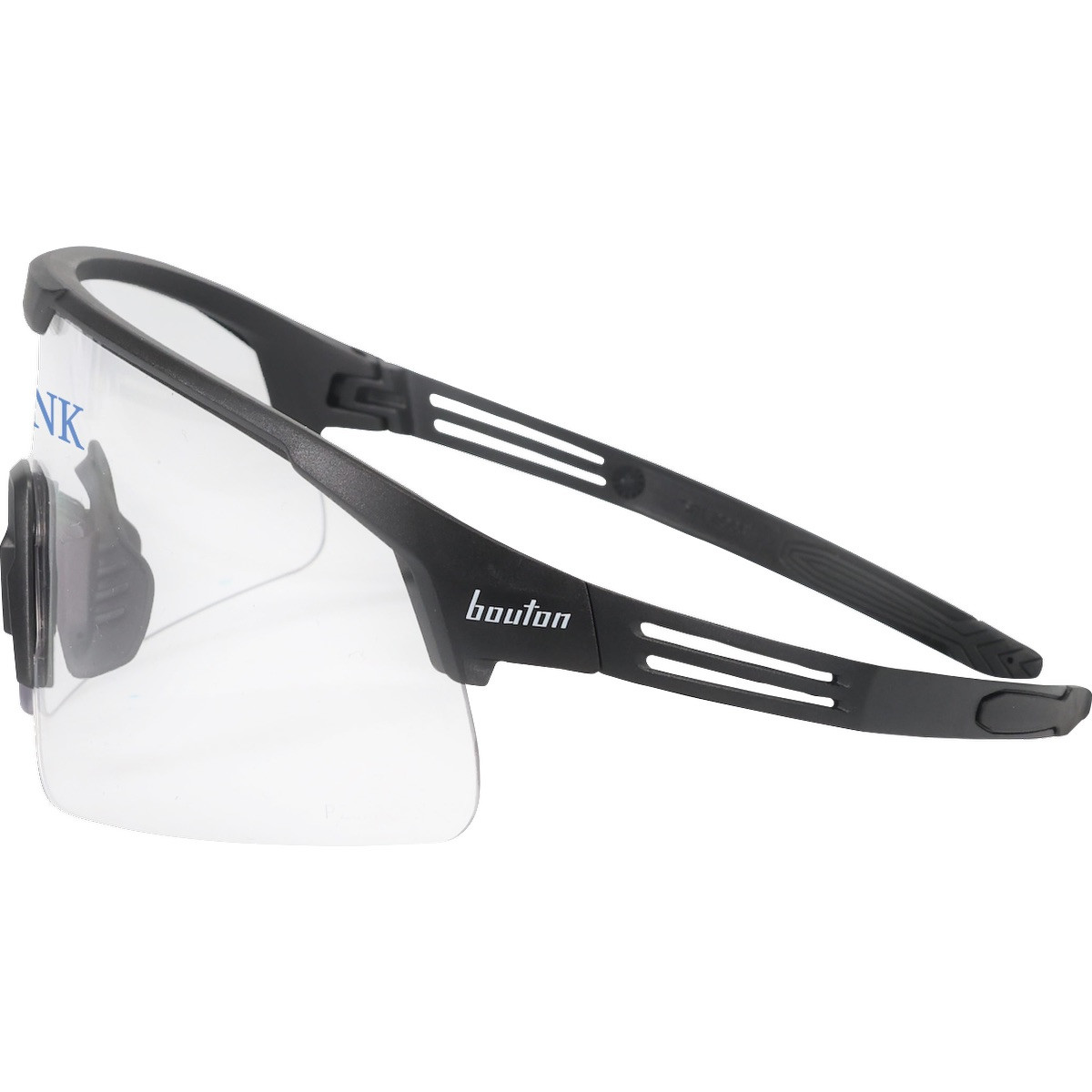 Clear Bouton® Optical Site Boss™ Clear Lens Safety Glasses with a clear FogLess® 3Sixty™ anti-fog lenses, adjustable soft rubber nose pads, and ultra-flexible black temples for eye protection in construction, manufacturing, and industrial work environments.