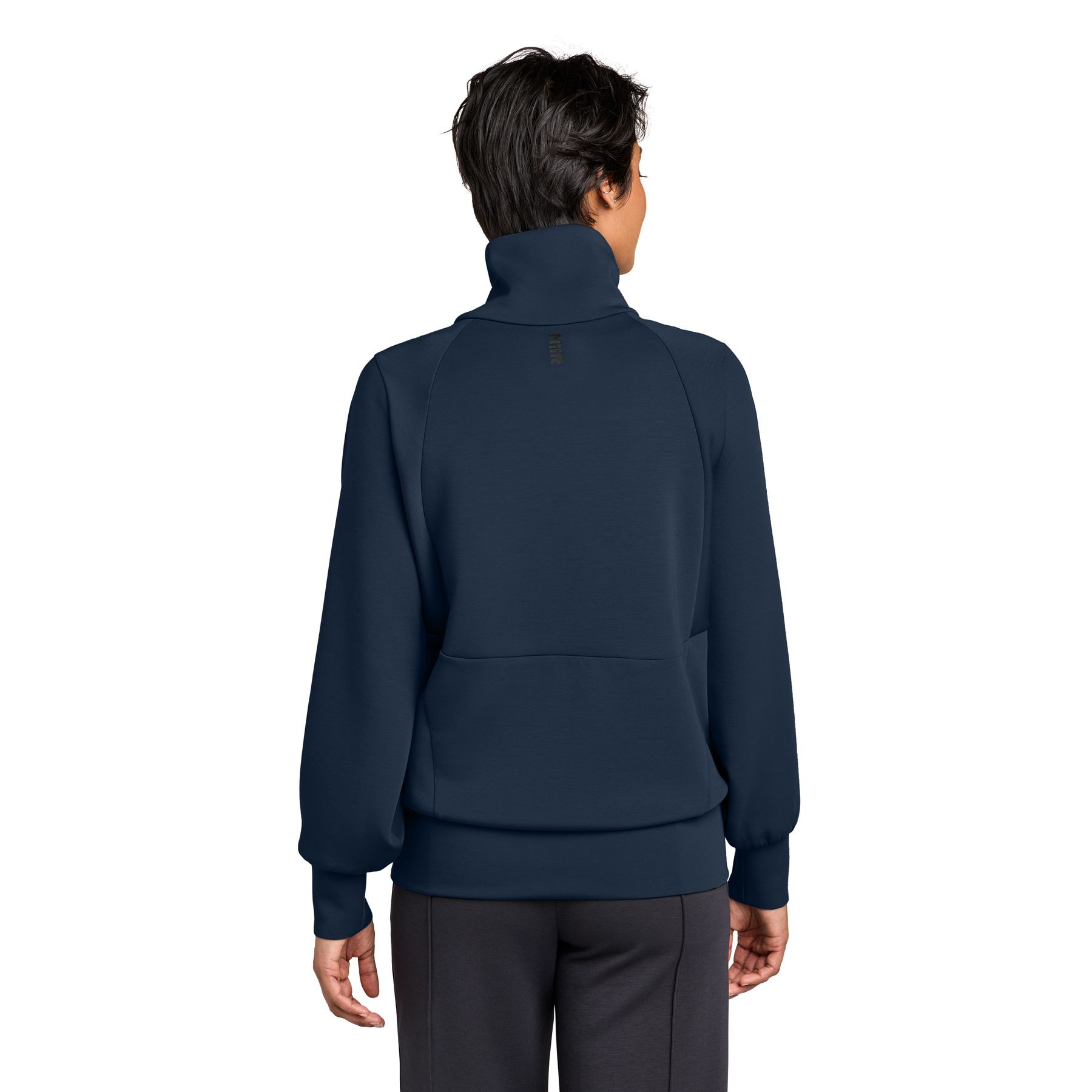 Indigo Navy MiiR® Women’s Kumo 1/4-Zip Pullover with ultrasoft recycled polyester spacer knit, a stand-up collar, quarter-zip front, long sleeves, and zippered side pockets for lightweight layering and everyday outdoor wear.