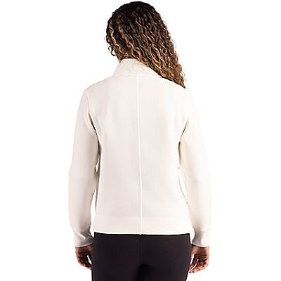 Shell women's recycled buttery-soft knit quarter-zip pullover with a stand-up collar, long sleeves, and soft double-knit interlock fabric.