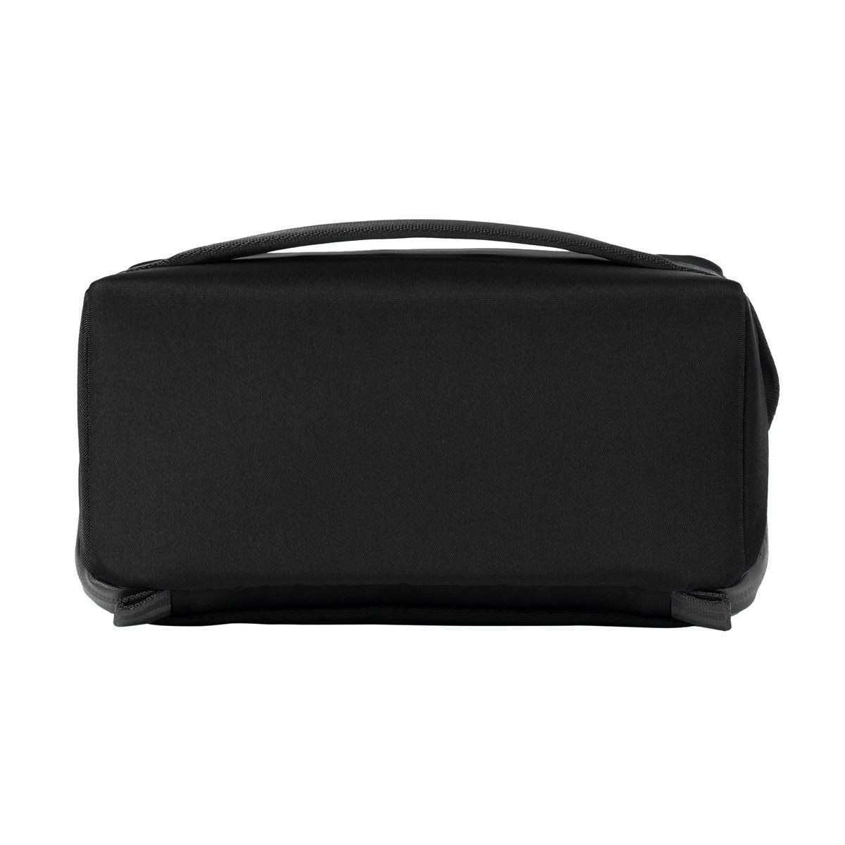 Pitch Black MiiR® Causeway Travel Organizer with a recycled polyester exterior, full-zip clamshell opening, multiple zippered and stretch organizer pockets, padded carry handle, and a compact design for organizing travel essentials, toiletries, and accessories.
