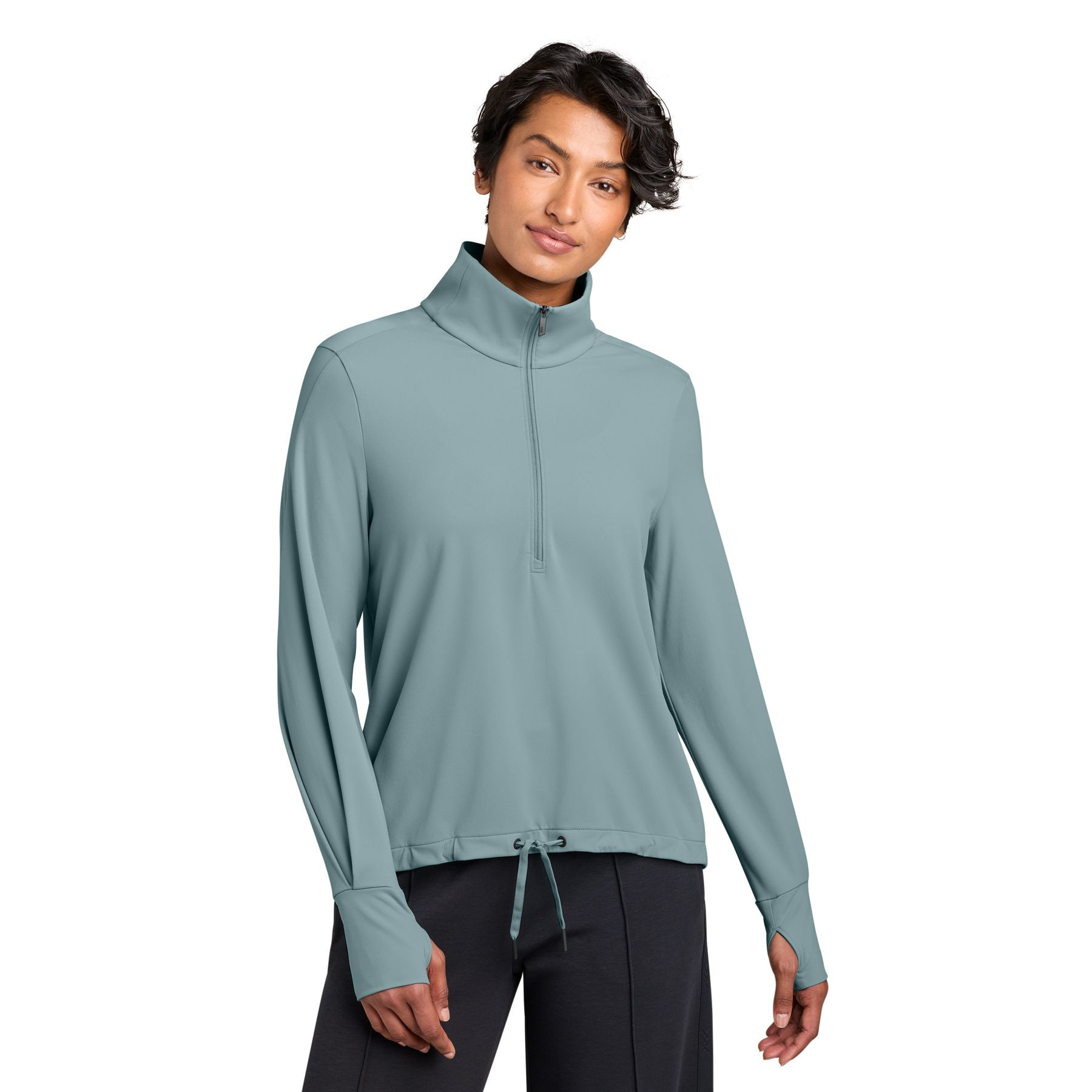 Blue Fog MiiR® Women’s Kivu 1/4-Zip Pullover with soft recycled polyester fleece, a stand-up collar, quarter-zip front, zippered chest pocket, and long sleeves for lightweight layering and everyday outdoor wear.