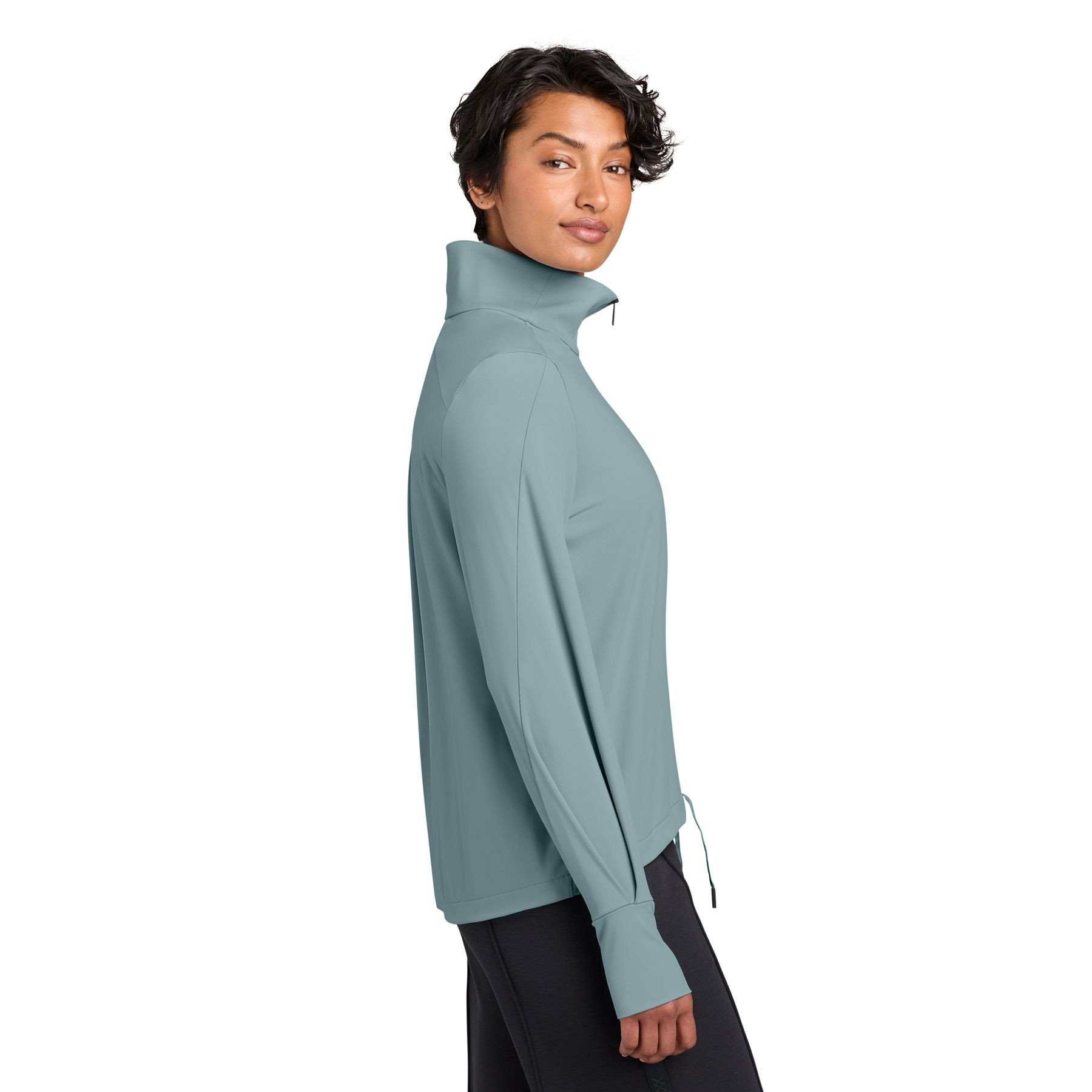 Blue Fog MiiR® Women’s Kivu 1/4-Zip Pullover with soft recycled polyester fleece, a stand-up collar, quarter-zip front, zippered chest pocket, and long sleeves for lightweight layering and everyday outdoor wear.