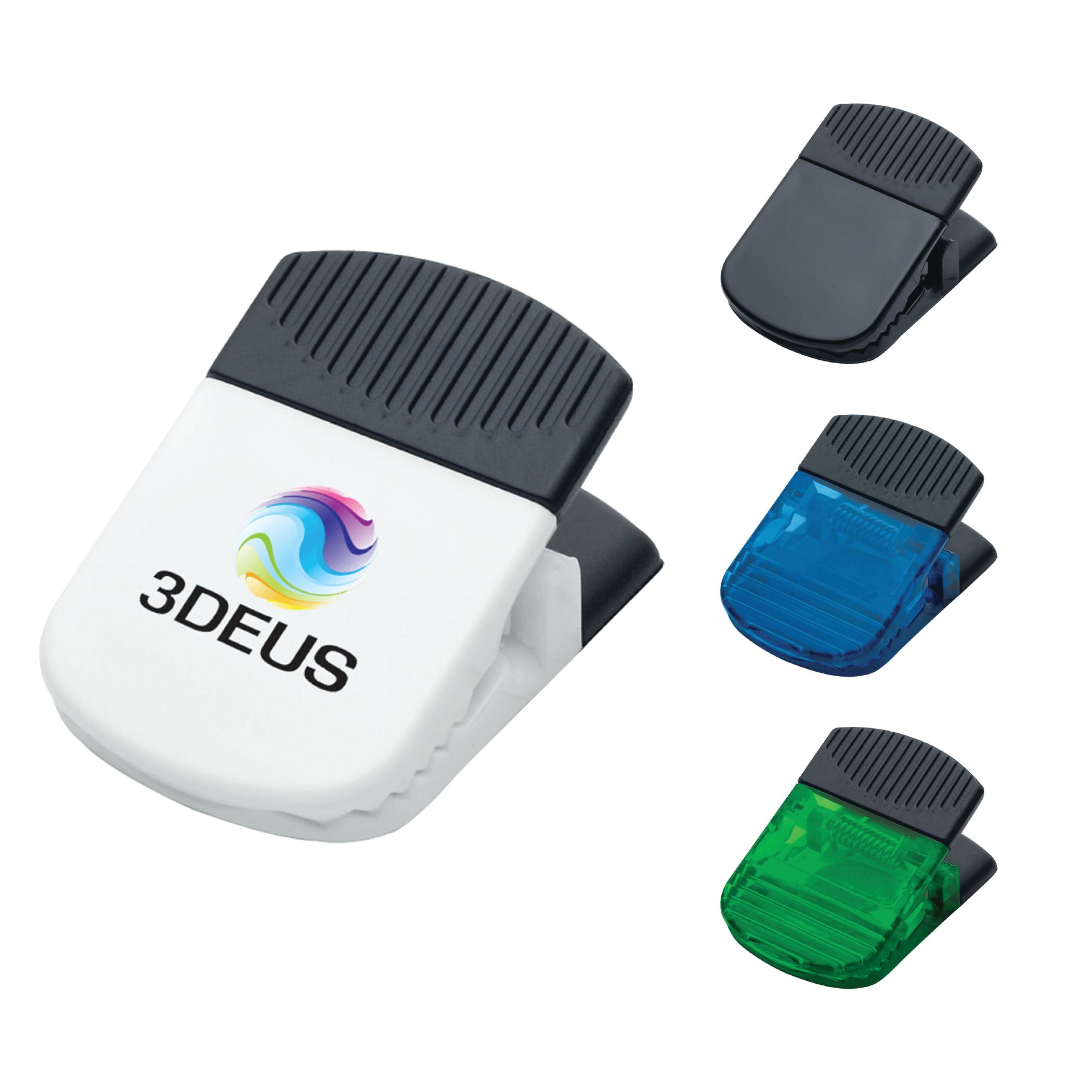 Jumbo Magnetic Memo Clip a plastic with a heavy-duty spring-loaded hinge, rubberized grip, and magnetic back for holding notes, recipes, documents, or reminders on refrigerators and other metal surfaces.
