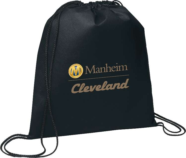 Black Evergreen Non-Woven Drawstring Bag with lightweight 80G non-woven polypropylene, an open main compartment, and matching drawstring shoulder straps with a cinch closure for carrying everyday essentials, gym gear, or event giveaways.