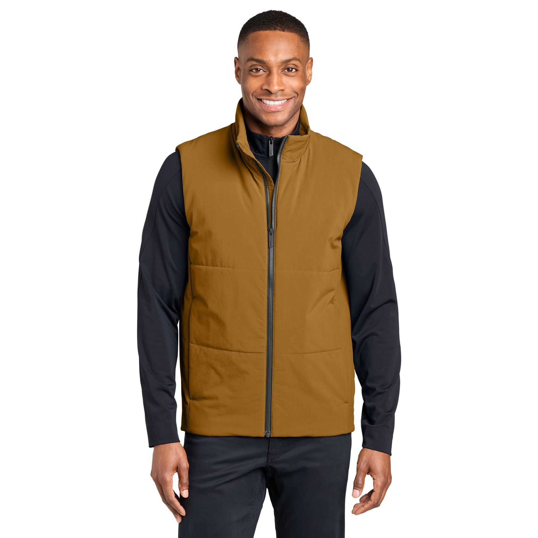 Amber Haze MiiR® Sashiko Stretch Puffy Vest in Amber Haze with a recycled nylon and spandex quilted shell, full-zip front, stand-up collar, zippered hand pockets, and lightweight insulated construction for everyday layering and outdoor wear.