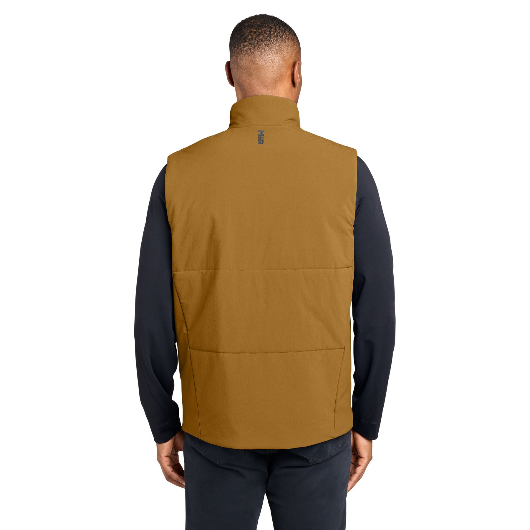Amber Haze MiiR® Sashiko Stretch Puffy Vest in Amber Haze with a recycled nylon and spandex quilted shell, full-zip front, stand-up collar, zippered hand pockets, and lightweight insulated construction for everyday layering and outdoor wear.