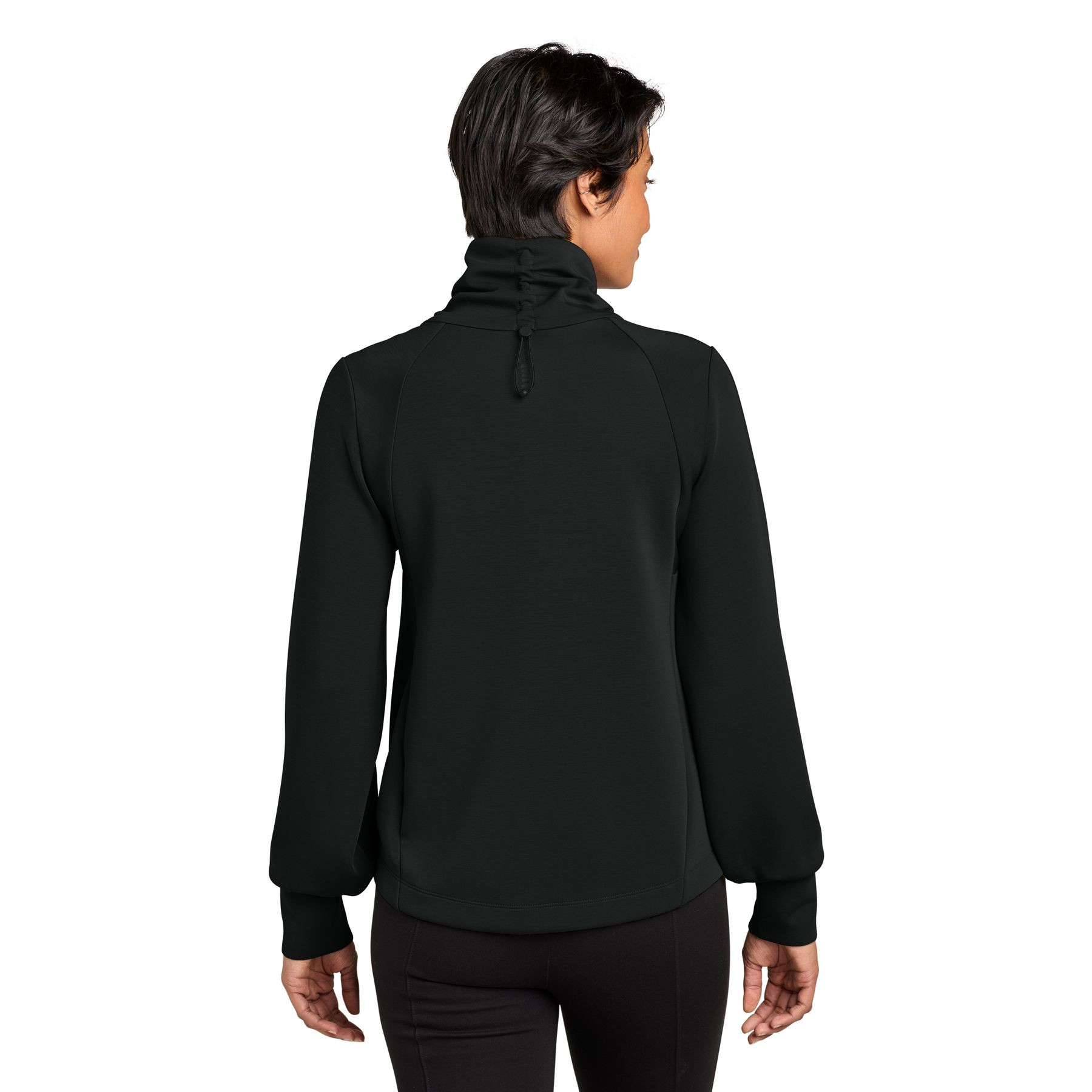 Pitch Black MiiR® Women’s Kumo Full-Zip Jacket with ultrasoft recycled polyester spacer knit, a full-zip front, stand-up collar, zippered hand pockets, and long sleeves for lightweight layering and everyday outdoor wear.
