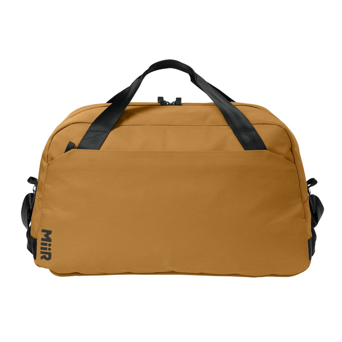 Amber Haze MiiR® Kondoh Duffel Bag with a recycled polyester exterior, spacious zippered main compartment, front zip pocket, dual carry handles, detachable padded shoulder strap, and durable design for travel, gym, and everyday gear storage.