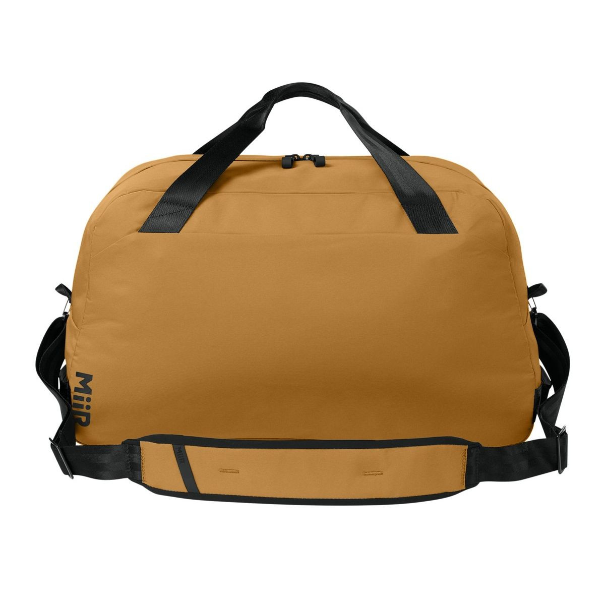 Amber Haze MiiR® Kondoh Duffel Bag with a recycled polyester exterior, spacious zippered main compartment, front zip pocket, dual carry handles, detachable padded shoulder strap, and durable design for travel, gym, and everyday gear storage.