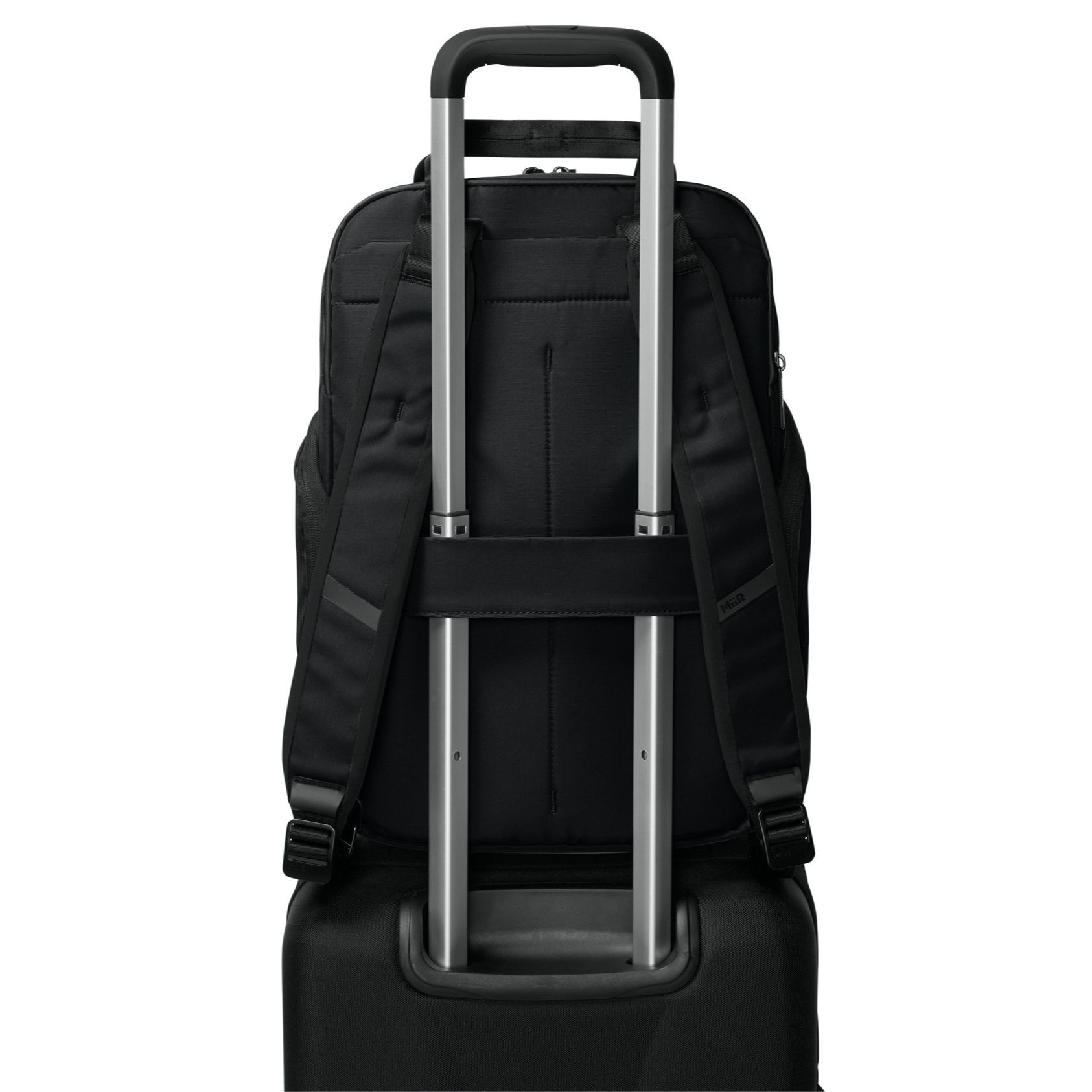 Pitch Black MiiR® Kondoh Double-Handle Pack backpack, made from durable recycled polyester with dual tote handles, padded shoulder straps, multiple zippered compartments, and a streamlined design for commuting, work, travel, and everyday carry.