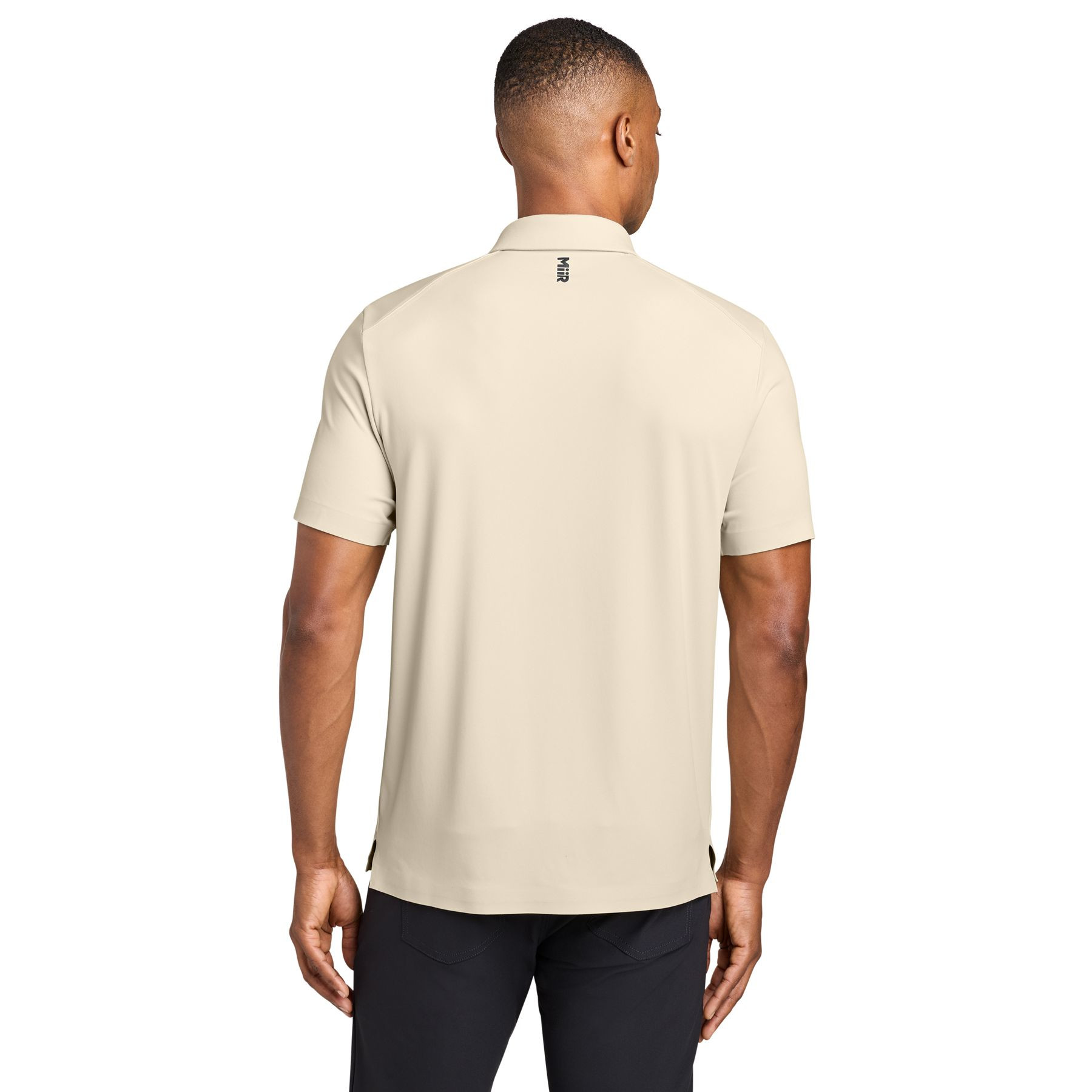 Alabaster MiiR® Alta Polo, lightweight recycled nylon and spandex performance polo with a self-fabric collar, three-button placket, short sleeves, and a clean minimalist design for work, golf, and everyday wear.