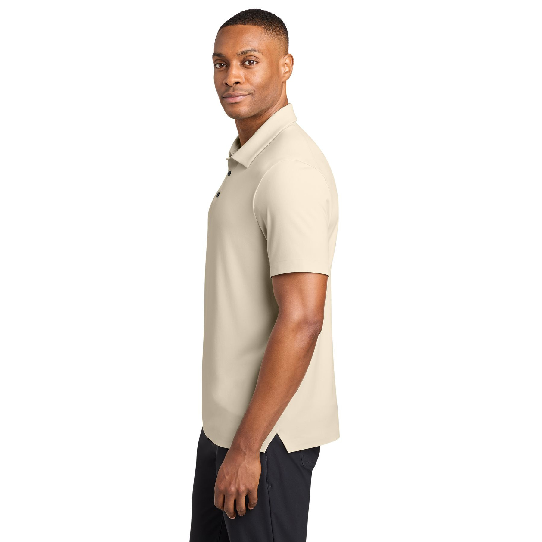 Alabaster MiiR® Alta Polo, lightweight recycled nylon and spandex performance polo with a self-fabric collar, three-button placket, short sleeves, and a clean minimalist design for work, golf, and everyday wear.