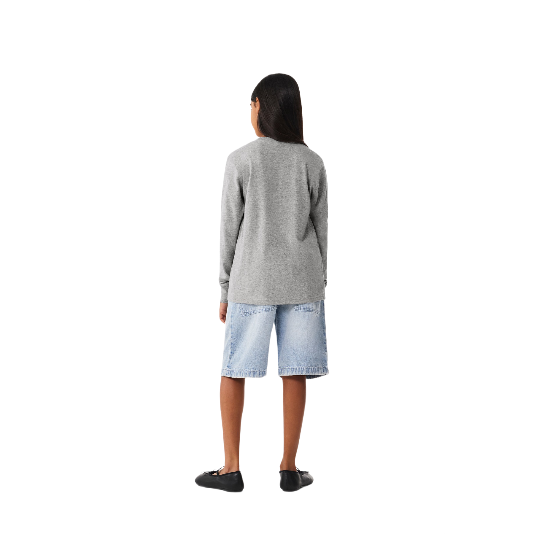 Athletic Heather BELLA+CANVAS youth long sleeve tee made from Airlume combed and ring-spun cotton blend with a modern fit, ribbed cuffs, side-seamed construction, and a crew neckline.
