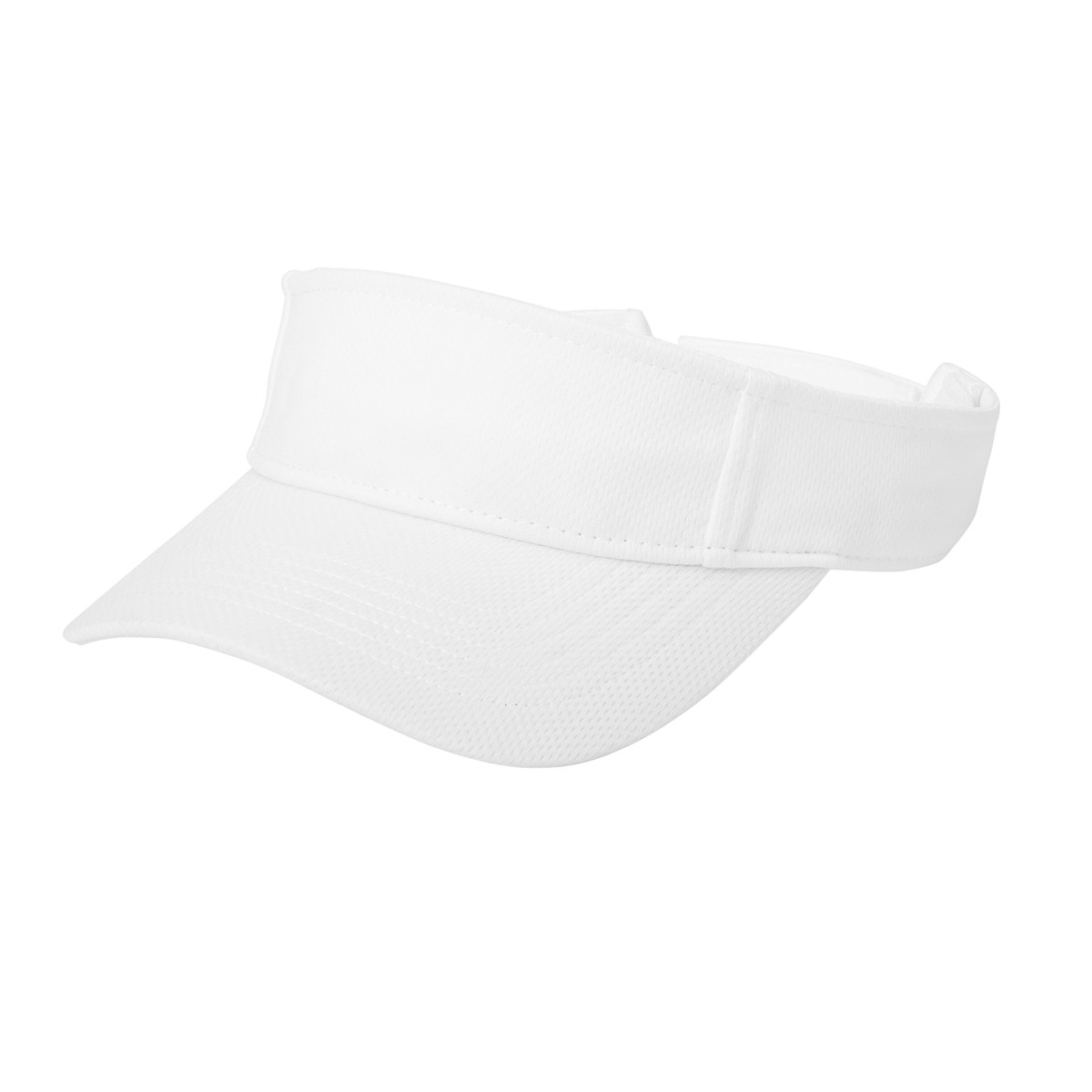 White Sport-Tek PosiCharge RacerMesh Cap, lightweight polyester mesh baseball cap with a structured six-panel design, pre-curved visor, moisture-wicking fabric, and adjustable hook-and-loop closure for sports, outdoor activities, and everyday wear.