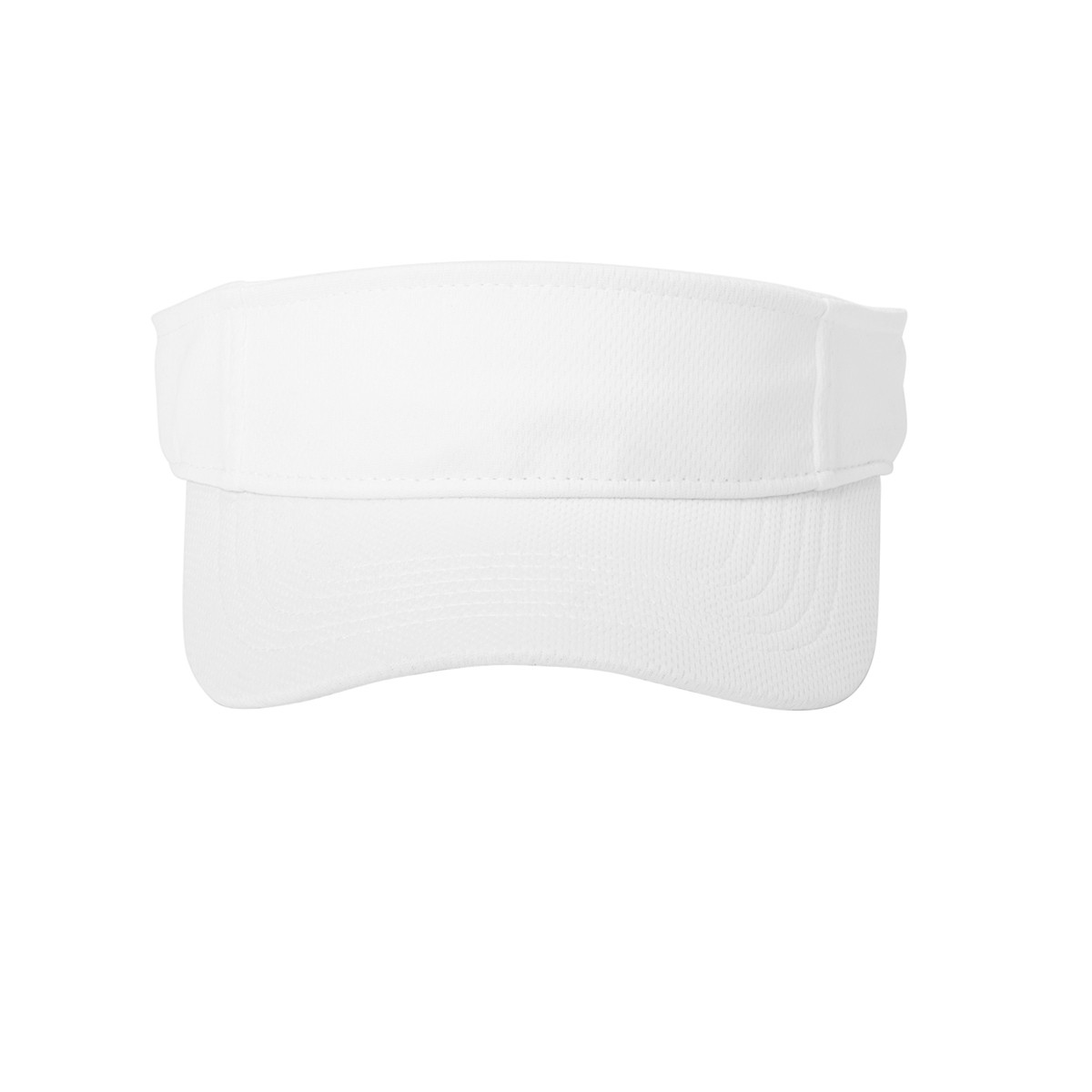 White Sport-Tek PosiCharge RacerMesh Cap, lightweight polyester mesh baseball cap with a structured six-panel design, pre-curved visor, moisture-wicking fabric, and adjustable hook-and-loop closure for sports, outdoor activities, and everyday wear.