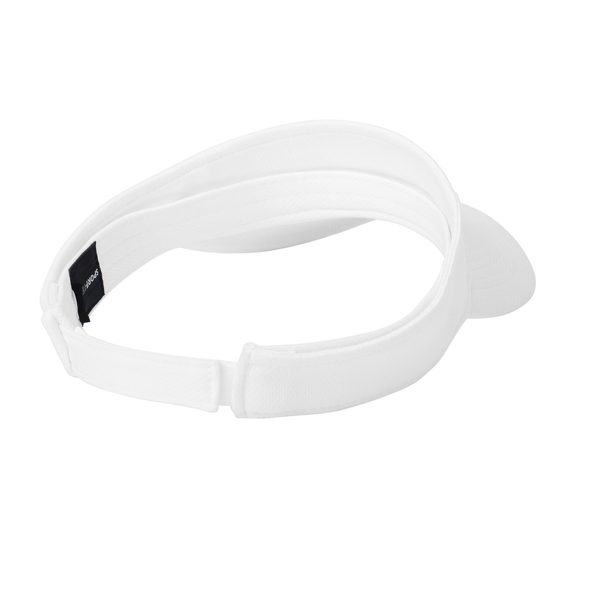 White Sport-Tek PosiCharge RacerMesh Cap, lightweight polyester mesh baseball cap with a structured six-panel design, pre-curved visor, moisture-wicking fabric, and adjustable hook-and-loop closure for sports, outdoor activities, and everyday wear.