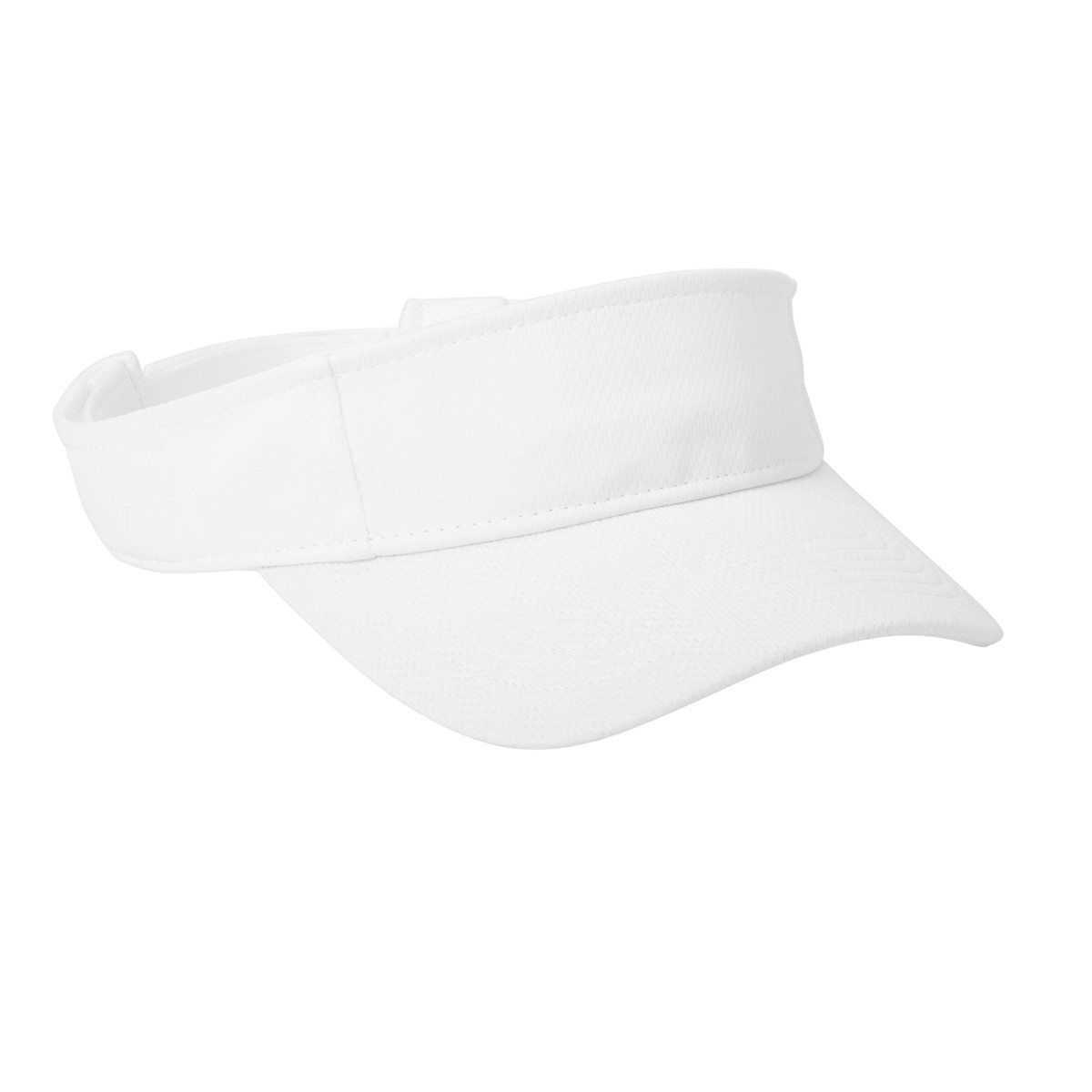 White Sport-Tek PosiCharge RacerMesh Cap, lightweight polyester mesh baseball cap with a structured six-panel design, pre-curved visor, moisture-wicking fabric, and adjustable hook-and-loop closure for sports, outdoor activities, and everyday wear.