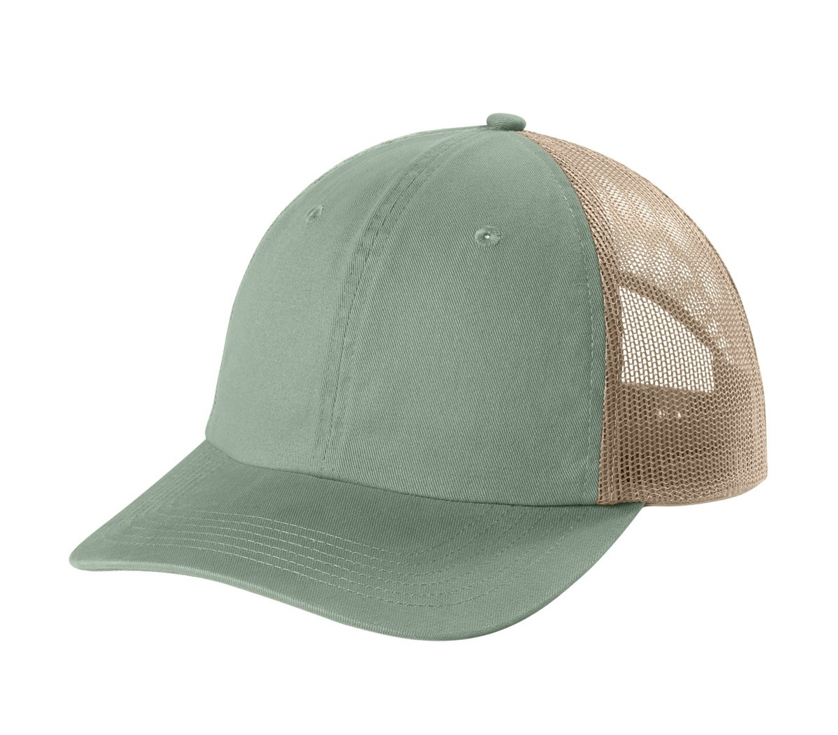 Bay Comfort Colors garment-dyed trucker cap with a soft cotton front, breathable mesh back panels, curved bill, unstructured six-panel design, and adjustable plastic snapback closure.