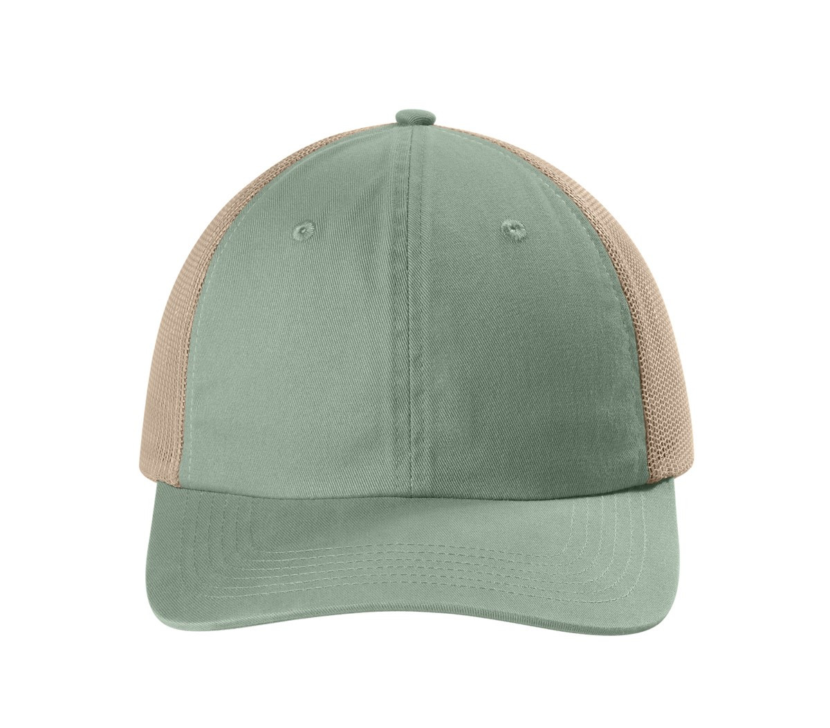 Bay Comfort Colors garment-dyed trucker cap with a soft cotton front, breathable mesh back panels, curved bill, unstructured six-panel design, and adjustable plastic snapback closure.