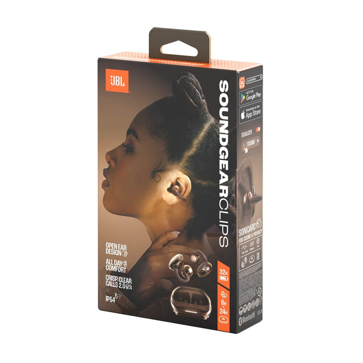 Retail Gift Box of Copper JBL Soundgear Clips open-ear wireless earbuds, lightweight clip-on earbuds with an open-ear design, compact charging case, and ergonomic fit for comfortable listening, calls, and everyday use.