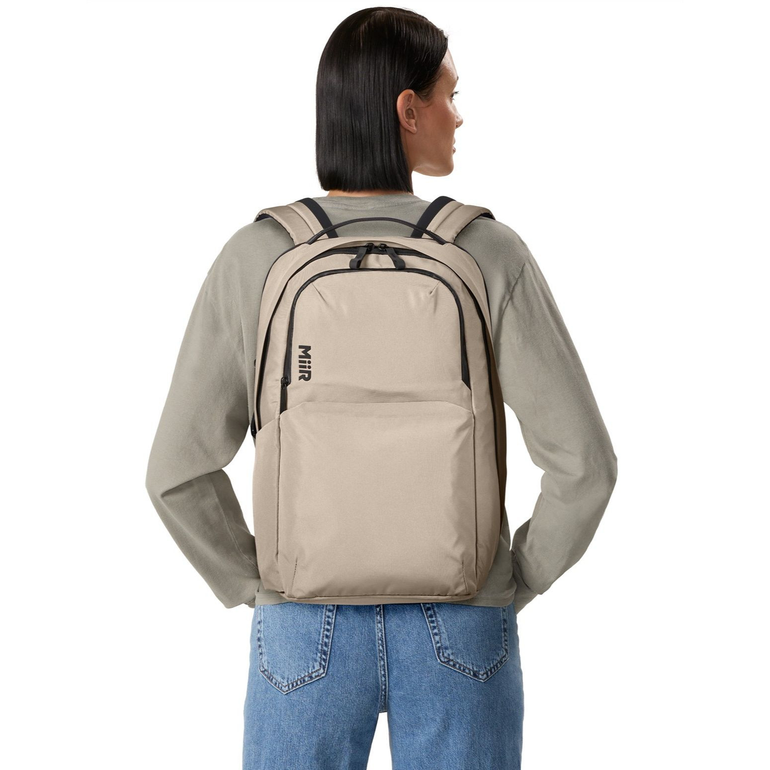 Linen MiiR® Kondoh Classic Pack backpack, durable recycled polyester backpack with a streamlined silhouette, padded shoulder straps, dual-zip main compartment, side water bottle pocket, and multiple organizer pockets for commuting, travel, work, and everyday carry.