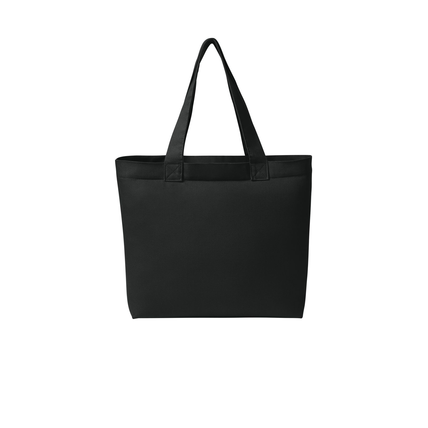 Black cotton canvas everyday tote with a zippered closure, self-fabric handles, garment-dyed finish, and signature twill label.