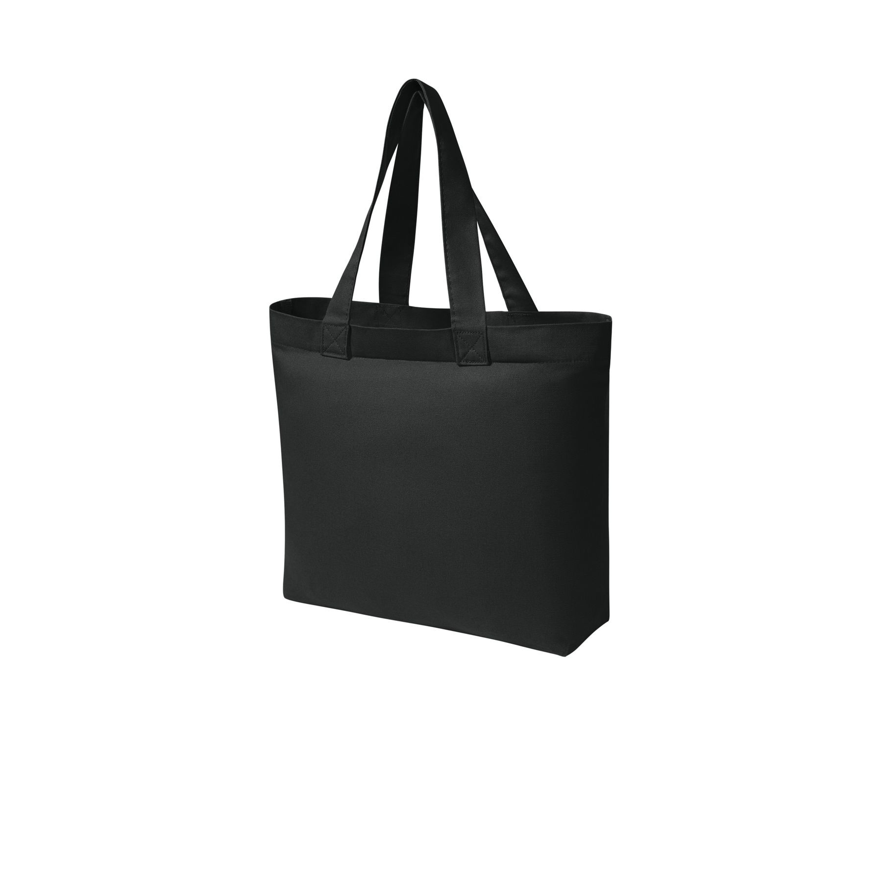 Black cotton canvas everyday tote with a zippered closure, self-fabric handles, garment-dyed finish, and signature twill label.