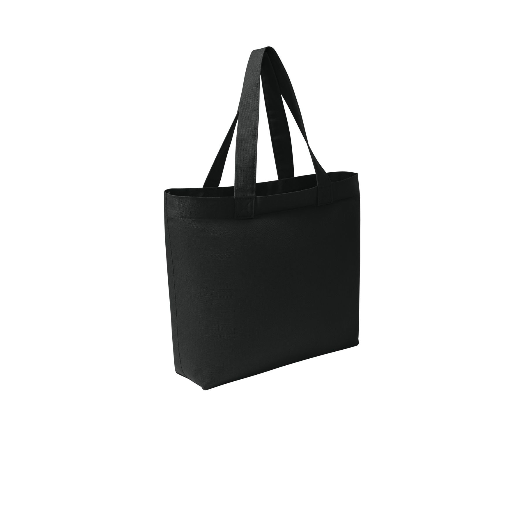Black cotton canvas everyday tote with a zippered closure, self-fabric handles, garment-dyed finish, and signature twill label.