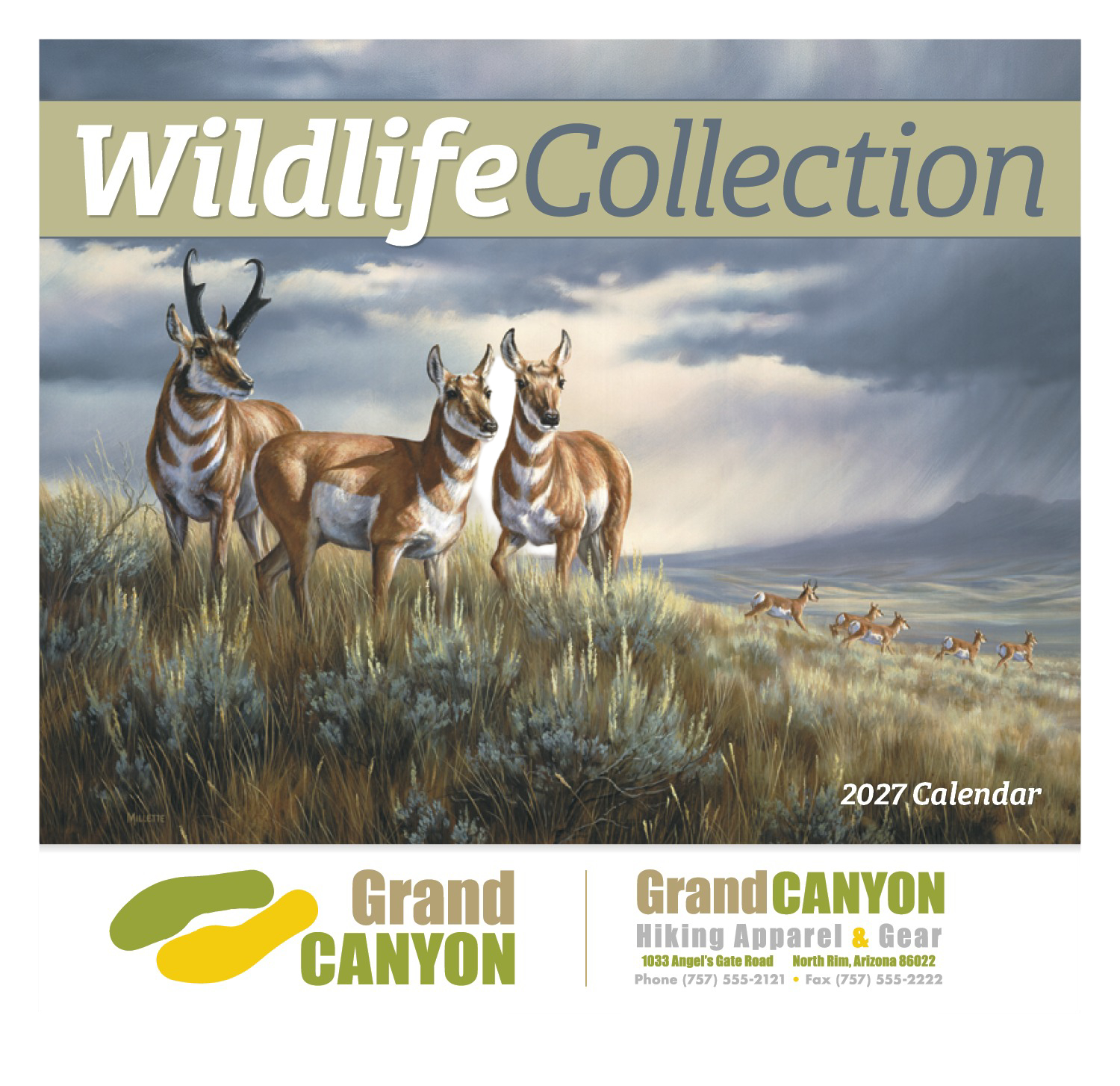 Wildlife Collection Stapled Calendar featuring full-color wildlife photography, glossy paper pages with a stapled binding, monthly calendar grids, and a nature-themed wall calendar design for home, office, and scheduling.