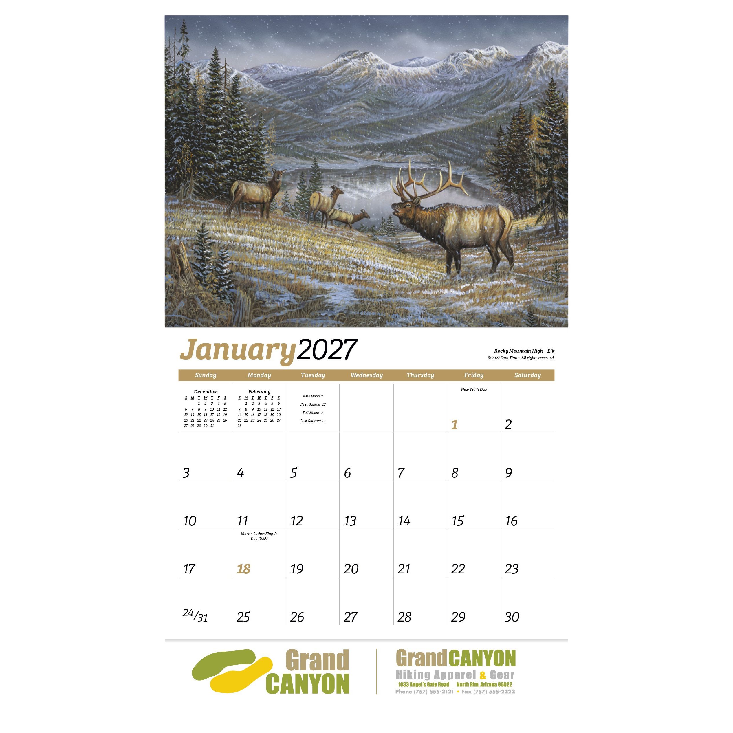 Wildlife Collection Stapled Calendar featuring full-color wildlife photography, glossy paper pages with a stapled binding, monthly calendar grids, and a nature-themed wall calendar design for home, office, and scheduling.