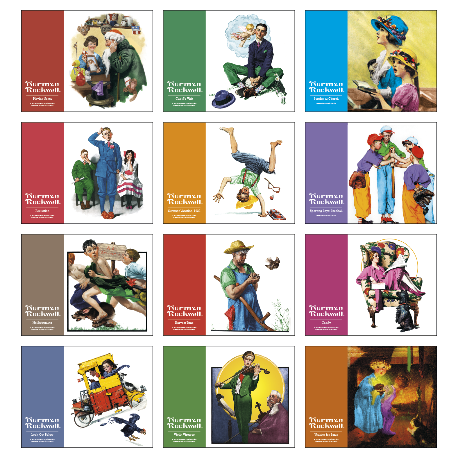 2027 Norman Rockwell appointment calendar with colorful vintage artwork, glossy UV-coated cover, stapled binding, and monthly appointment pages.
