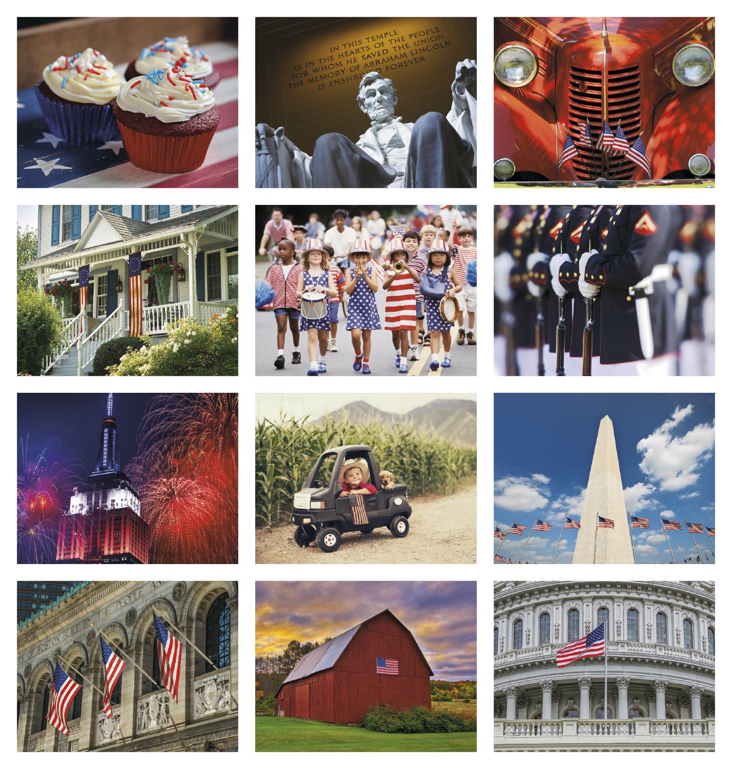 America Stapled Calendar featuring full-color patriotic landscapes and American landmarks, glossy paper pages with a stapled binding, monthly calendar grids, and a wall calendar design for home, office, and scheduling.