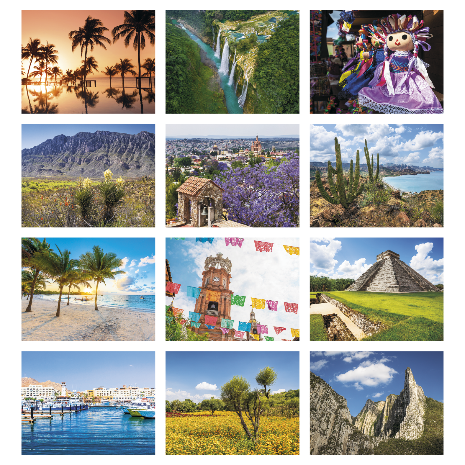 Spanish and English spiral-bound appointment calendar featuring colorful monthly artwork, glossy UV-coated cover, and bilingual date grids.