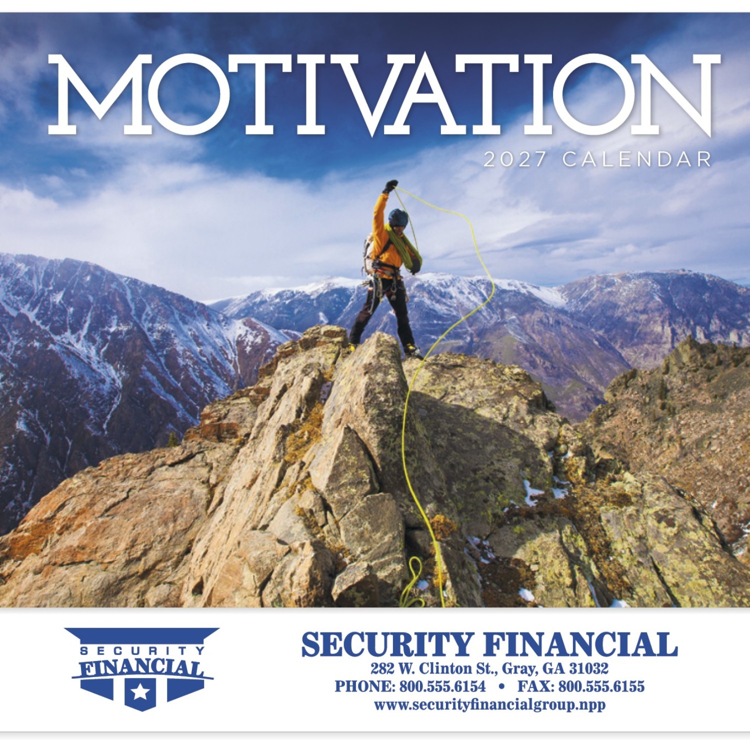 Motivation Stapled Calendar with Motivational Quotes featuring full-color inspirational imagery, uplifting quotes, glossy paper pages with a stapled binding, and monthly calendar grids for home, office, and scheduling.
