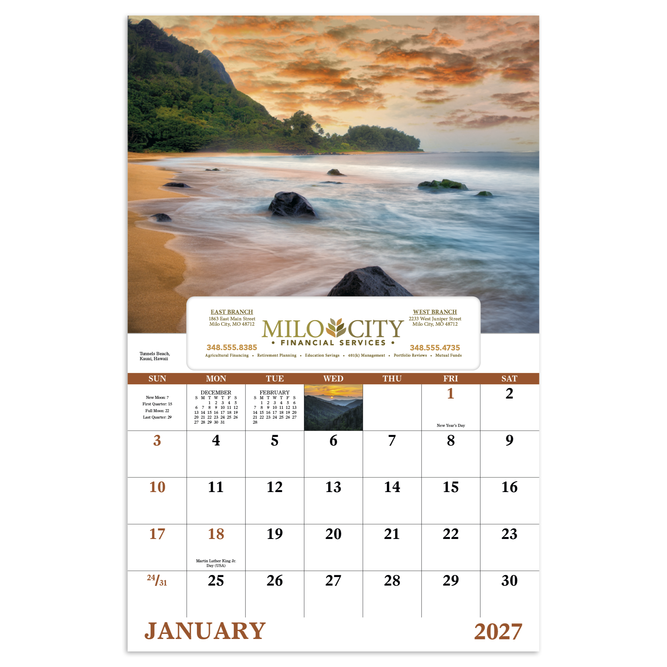 2027 scenic American landscapes promotional window calendar featuring high-quality nature imagery and a gloss finish.