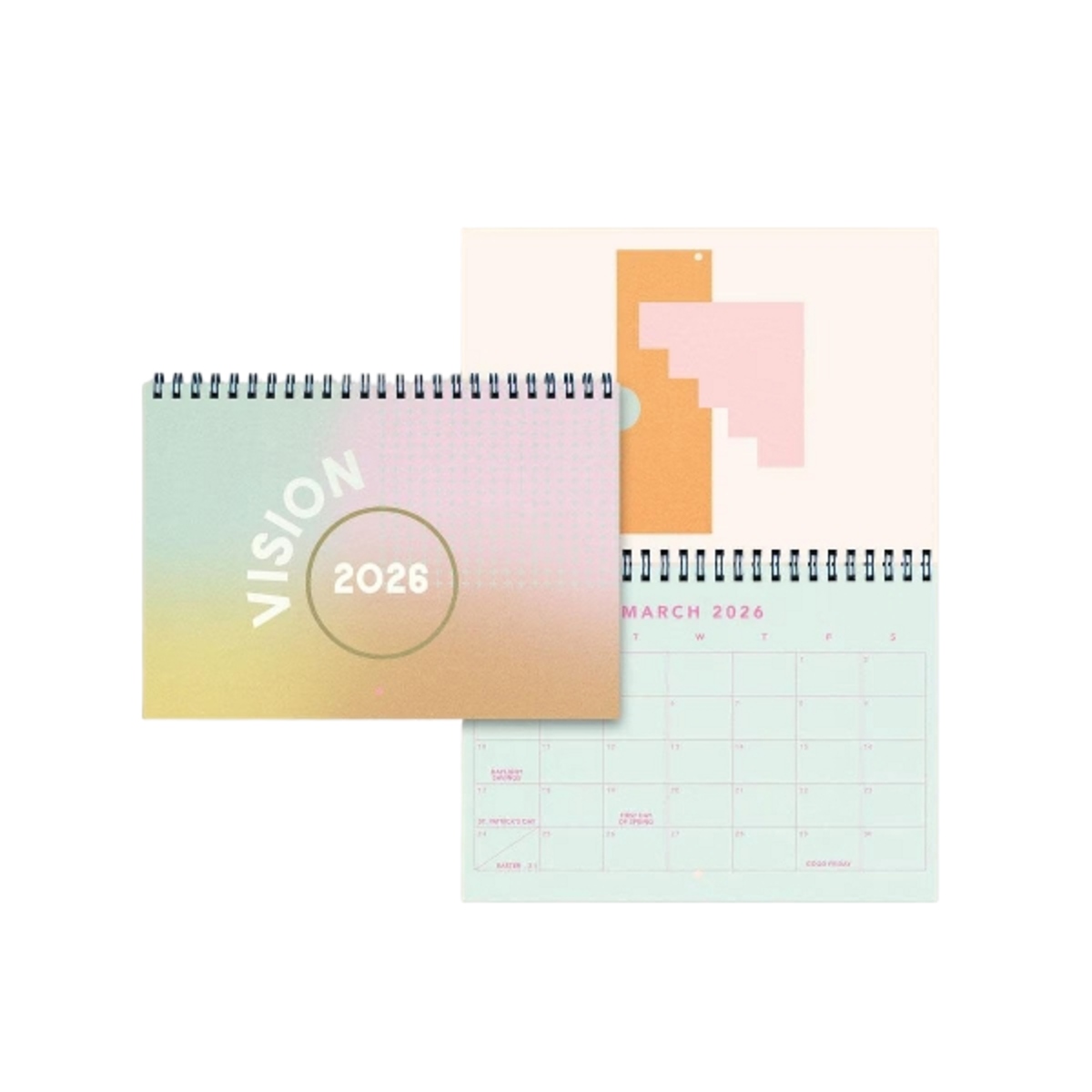 Small horizontal wall calendar with colored page edges and durable text-weight paper.