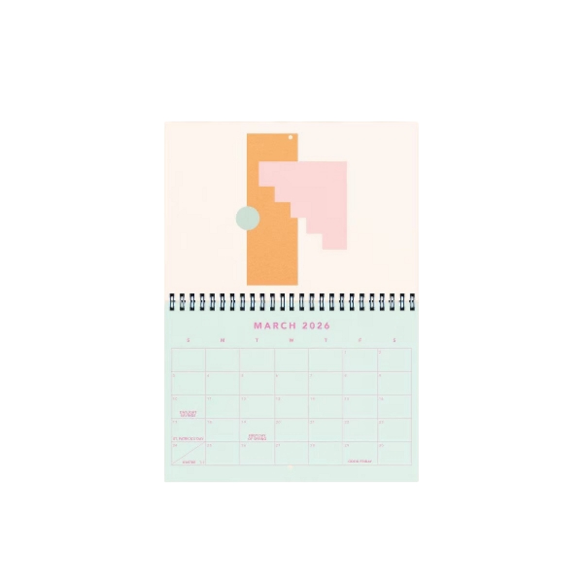 Small horizontal wall calendar with colored page edges and durable text-weight paper.