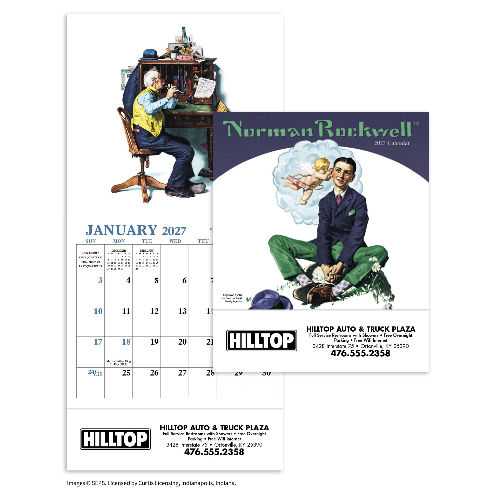 2027 Norman Rockwell mini calendar featuring classic Americana illustrations, high-quality artwork, and a glossy cover.