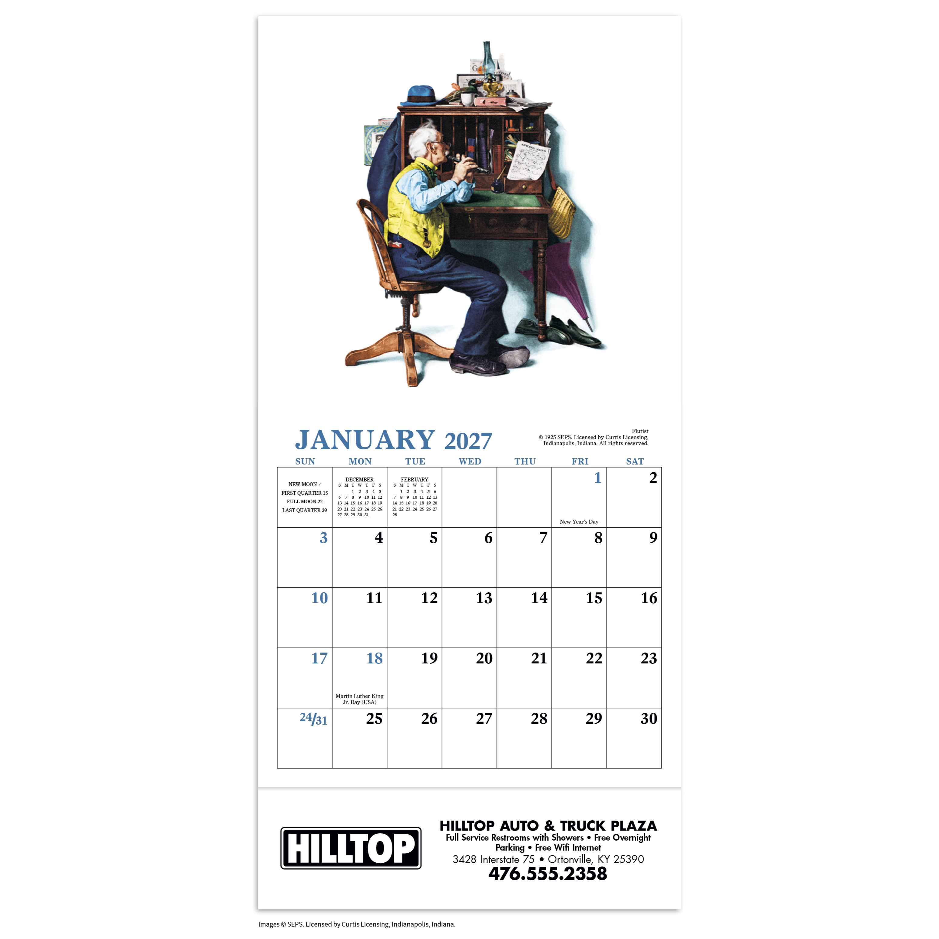 2027 Norman Rockwell mini calendar featuring classic Americana illustrations, high-quality artwork, and a glossy cover.