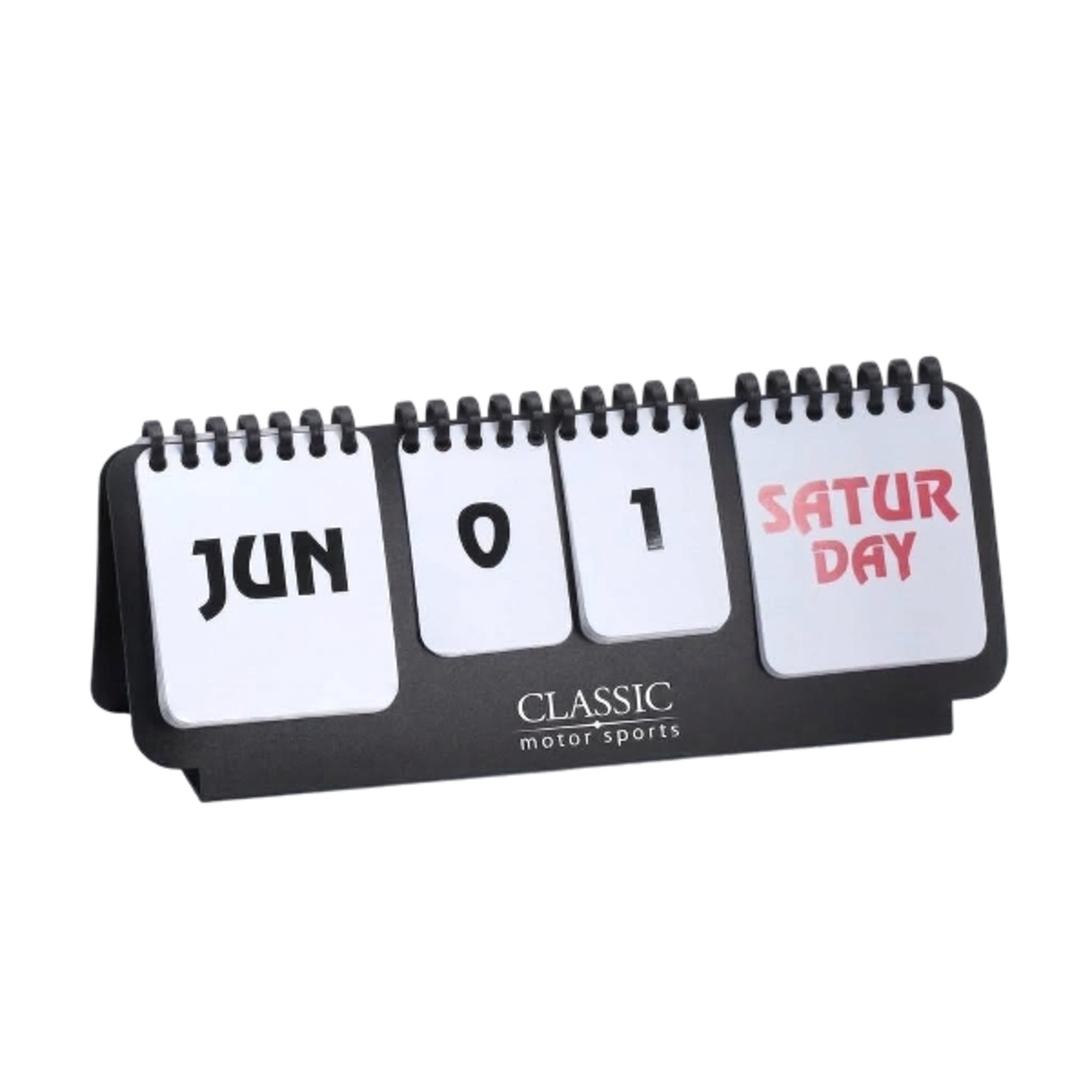 Flip chart perpetual calendar with easy-to-read monthly display.