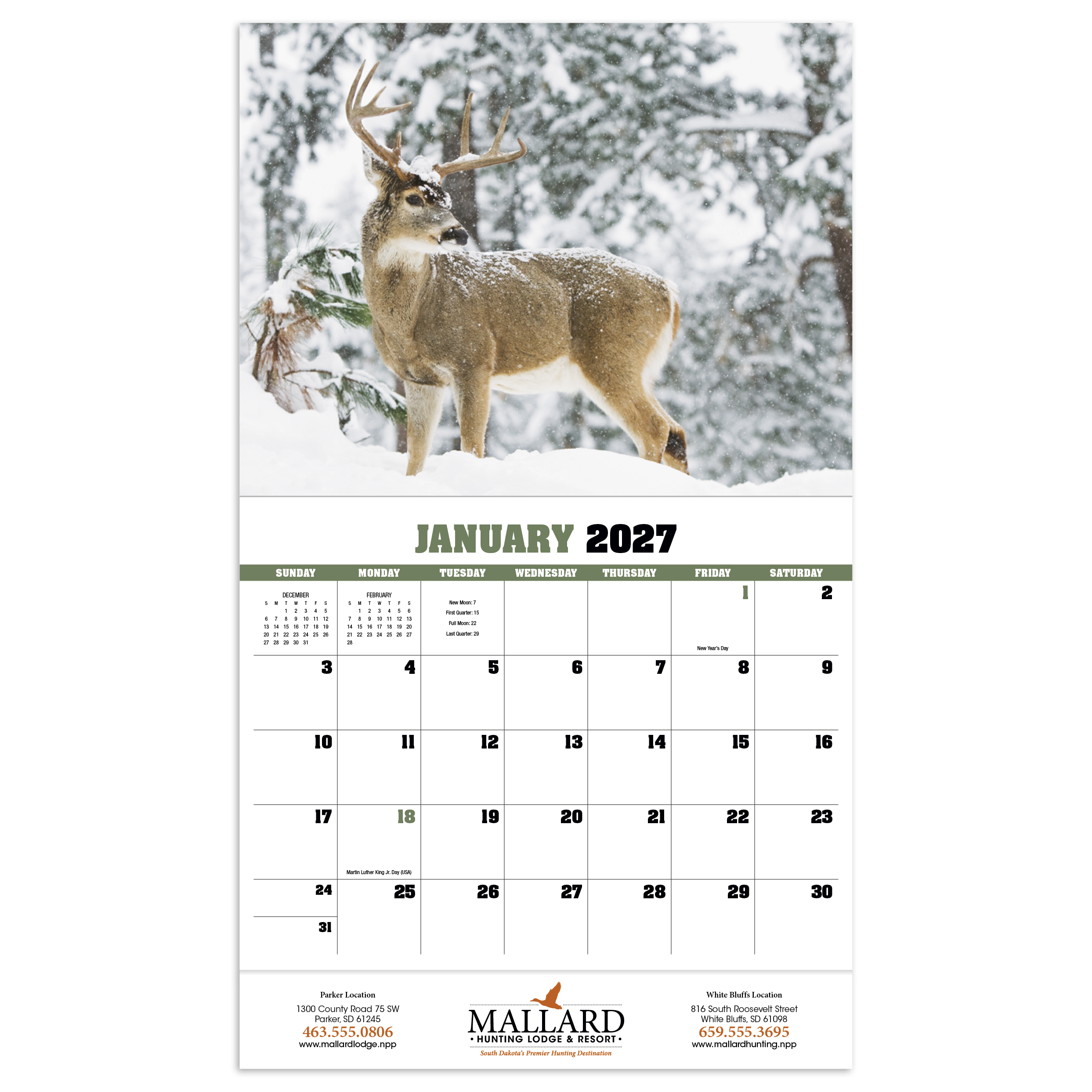 2027 trophy whitetail deer appointment calendar featuring close-up wildlife photography of trophy whitetail deer and a glossy cover.