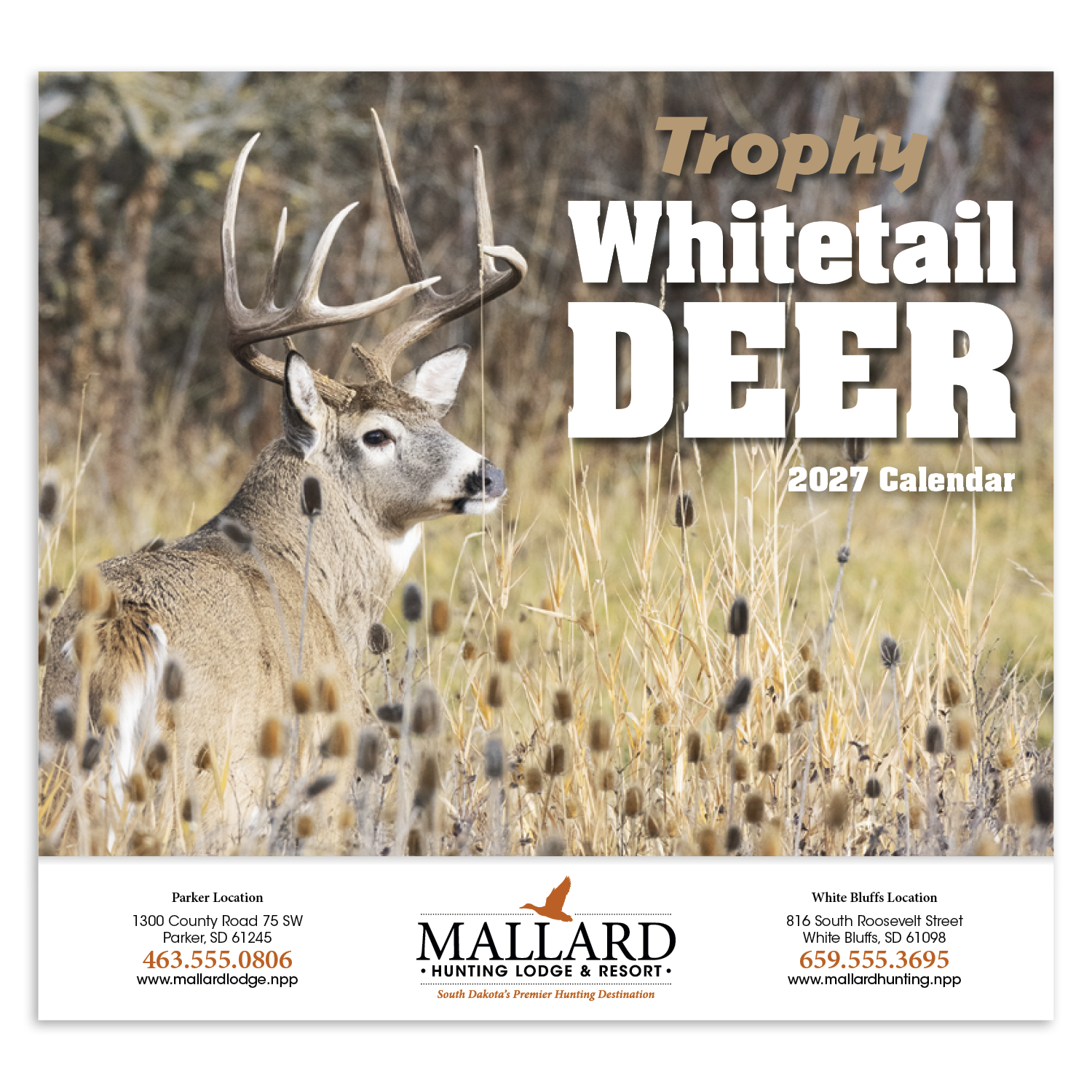 2027 trophy whitetail deer appointment calendar featuring close-up wildlife photography of trophy whitetail deer and a glossy cover.