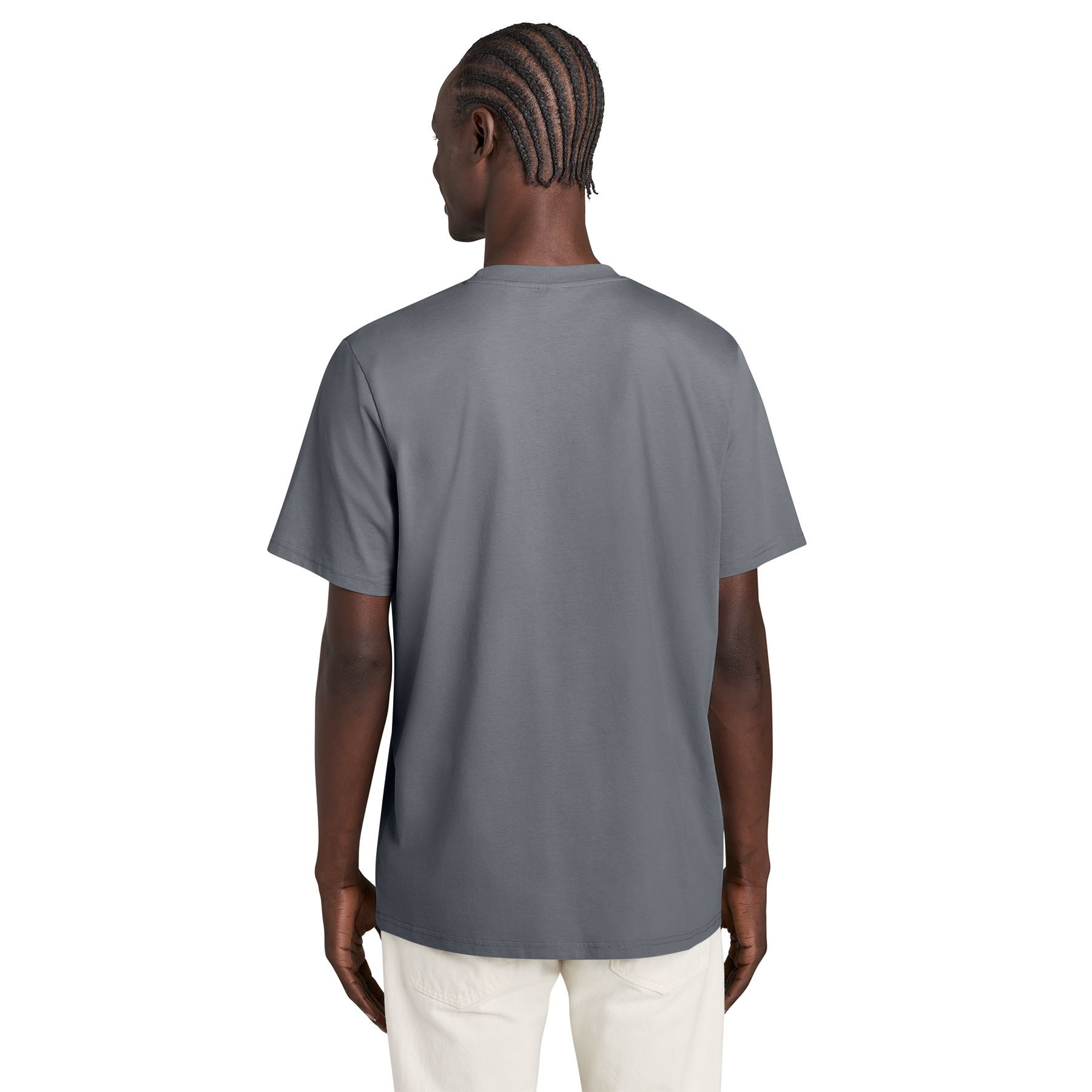 G. Dyed Anthracite vintage tee made from organic combed ring spun cotton with a rib knit neck, self-fabric back neck taping, and double-needle topstitched sleeves and hem.