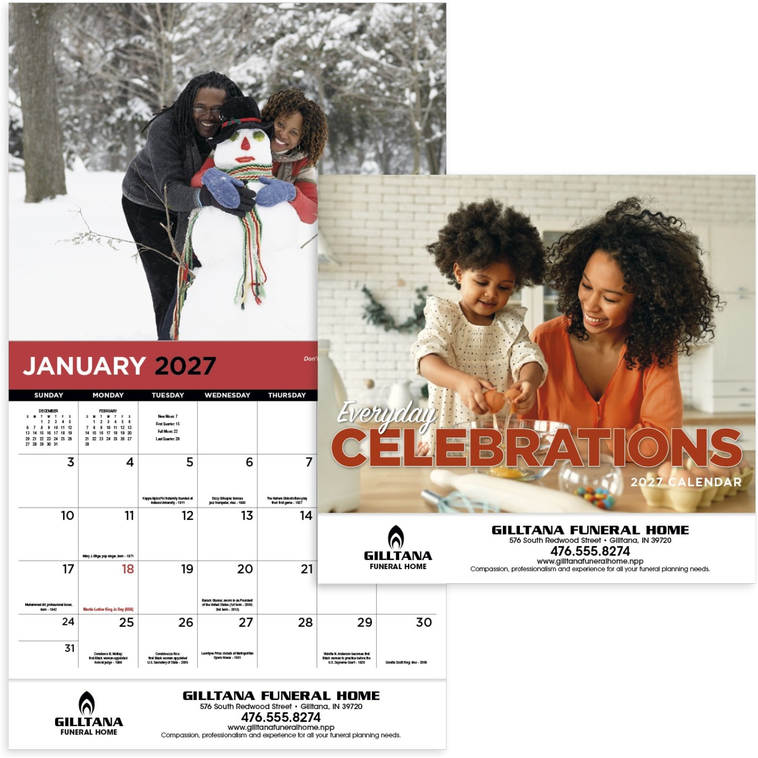 Everyday Celebrations Stapled Calendar featuring images celebrating holidays and special occasions throughout the year, glossy paper pages with a stapled binding, monthly calendar grids, and a wall calendar design for home, office, and scheduling.