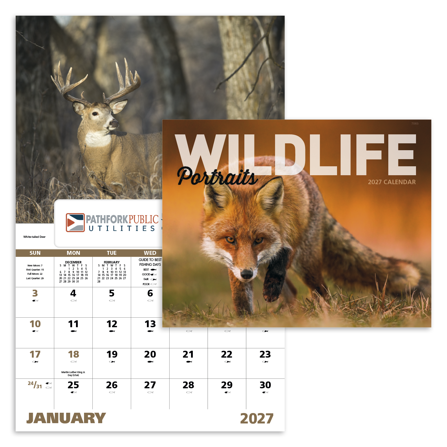 2027 North American wildlife calendar featuring striking photographs of wild animals in their native habitats with a glossy cover.