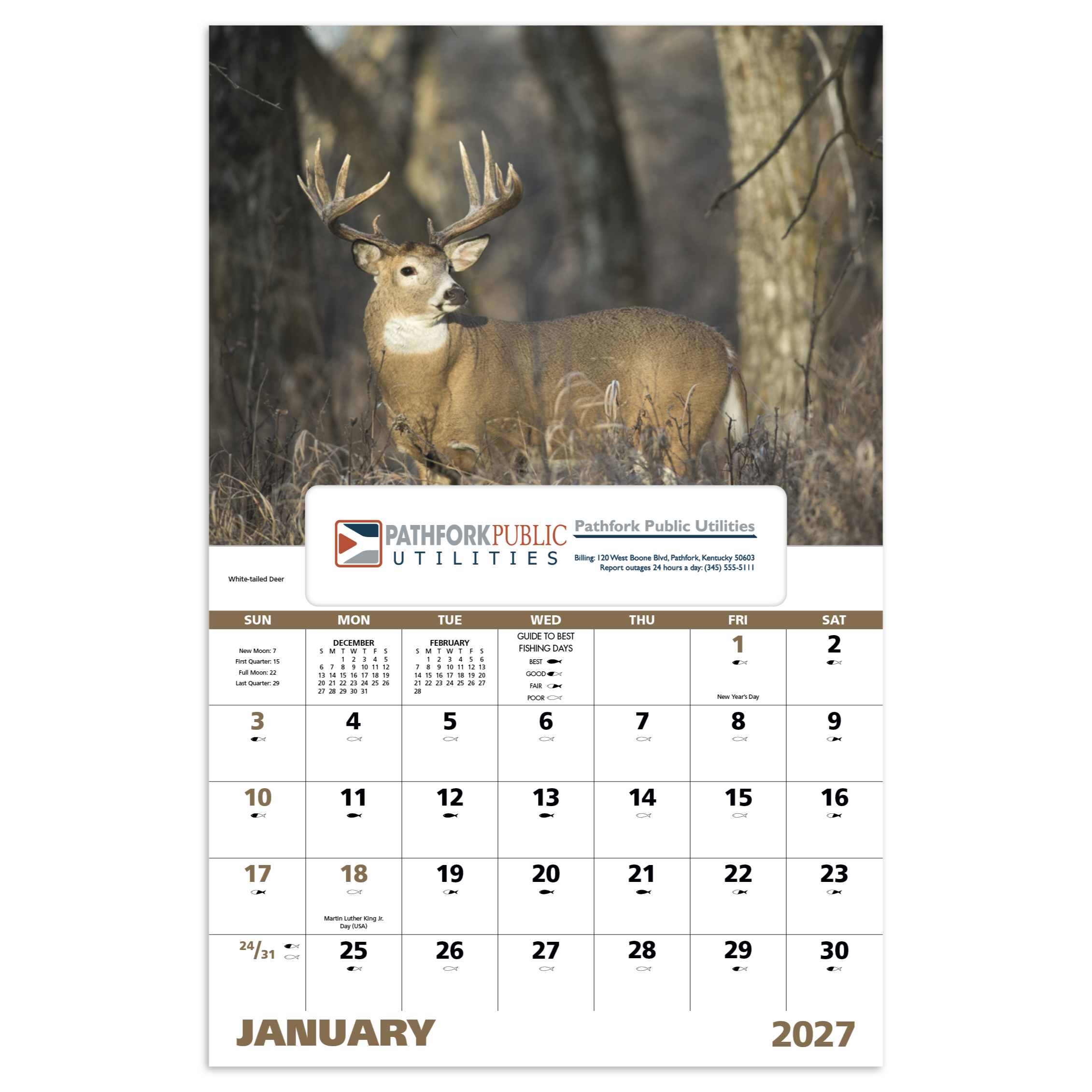 2027 North American wildlife calendar featuring striking photographs of wild animals in their native habitats with a glossy cover.