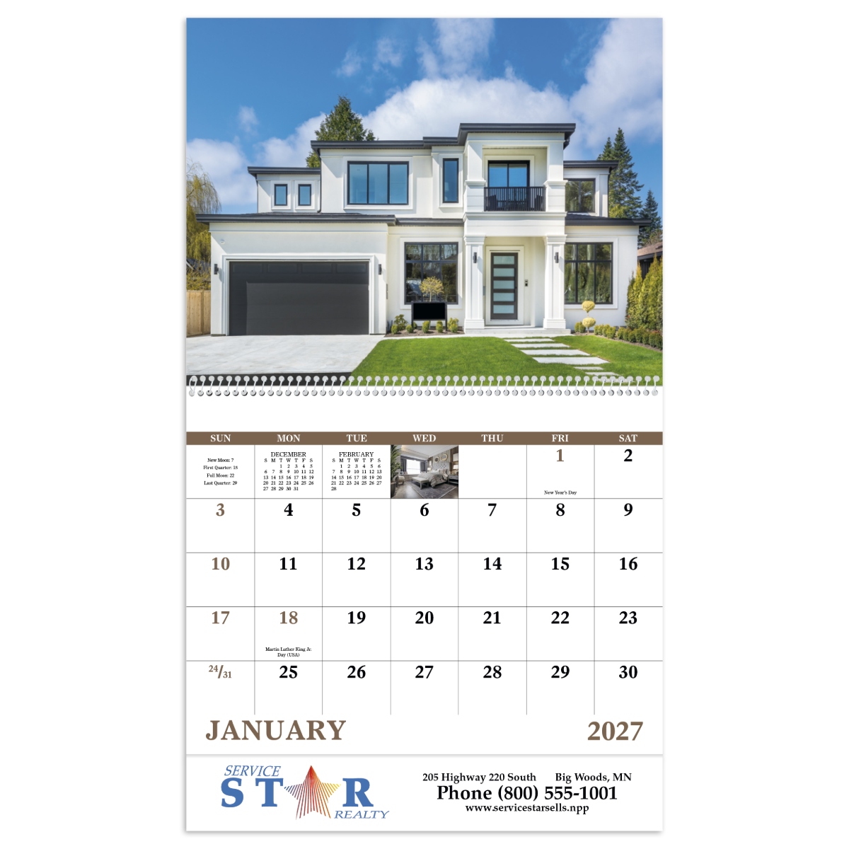 Home-themed wall calendar featuring beautiful house photography.