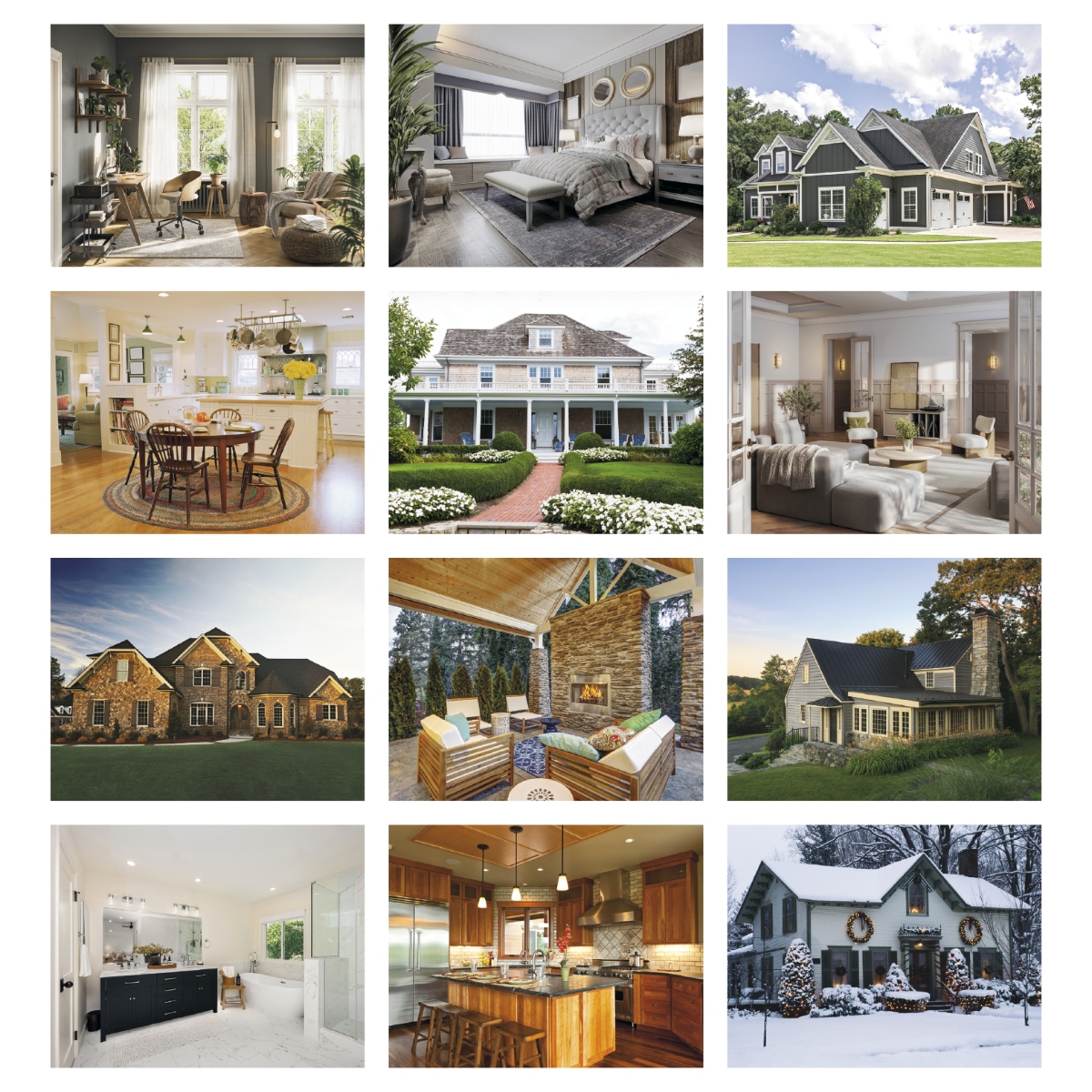 Home-themed wall calendar featuring beautiful house photography.