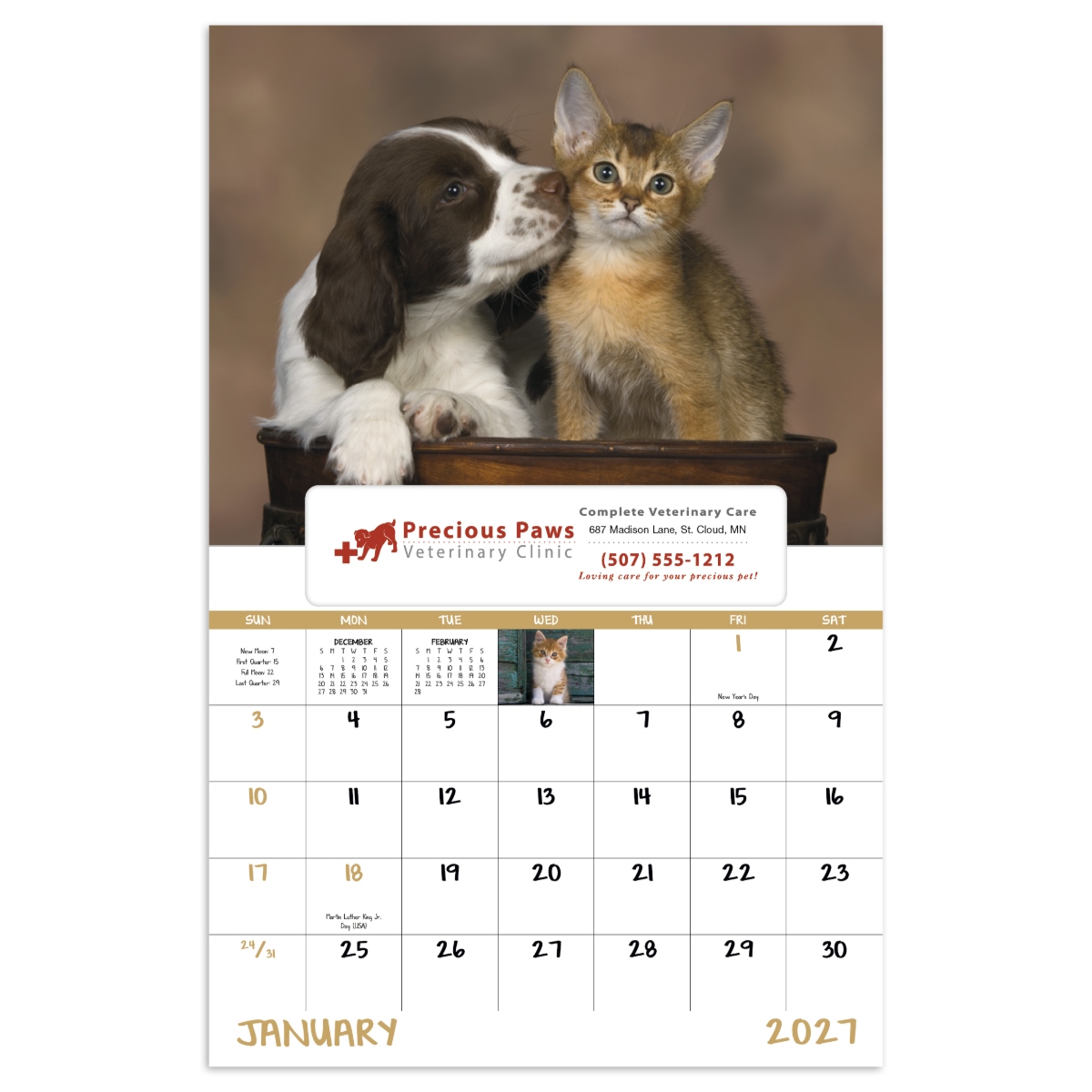 Puppy and kitten wall calendar featuring adorable animal photography.
